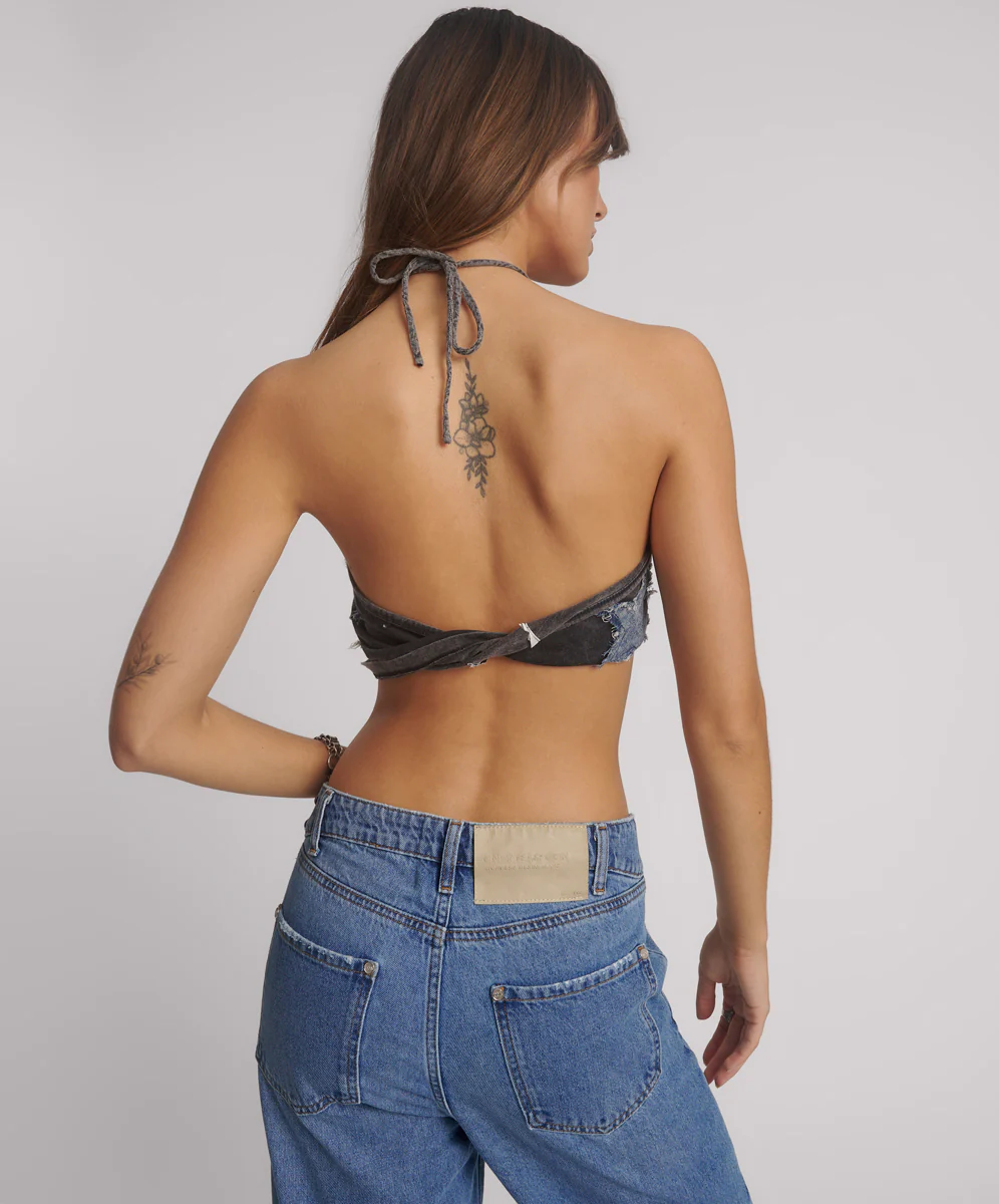 Applique Star Halter Crop Top - Washed Black - Image 3