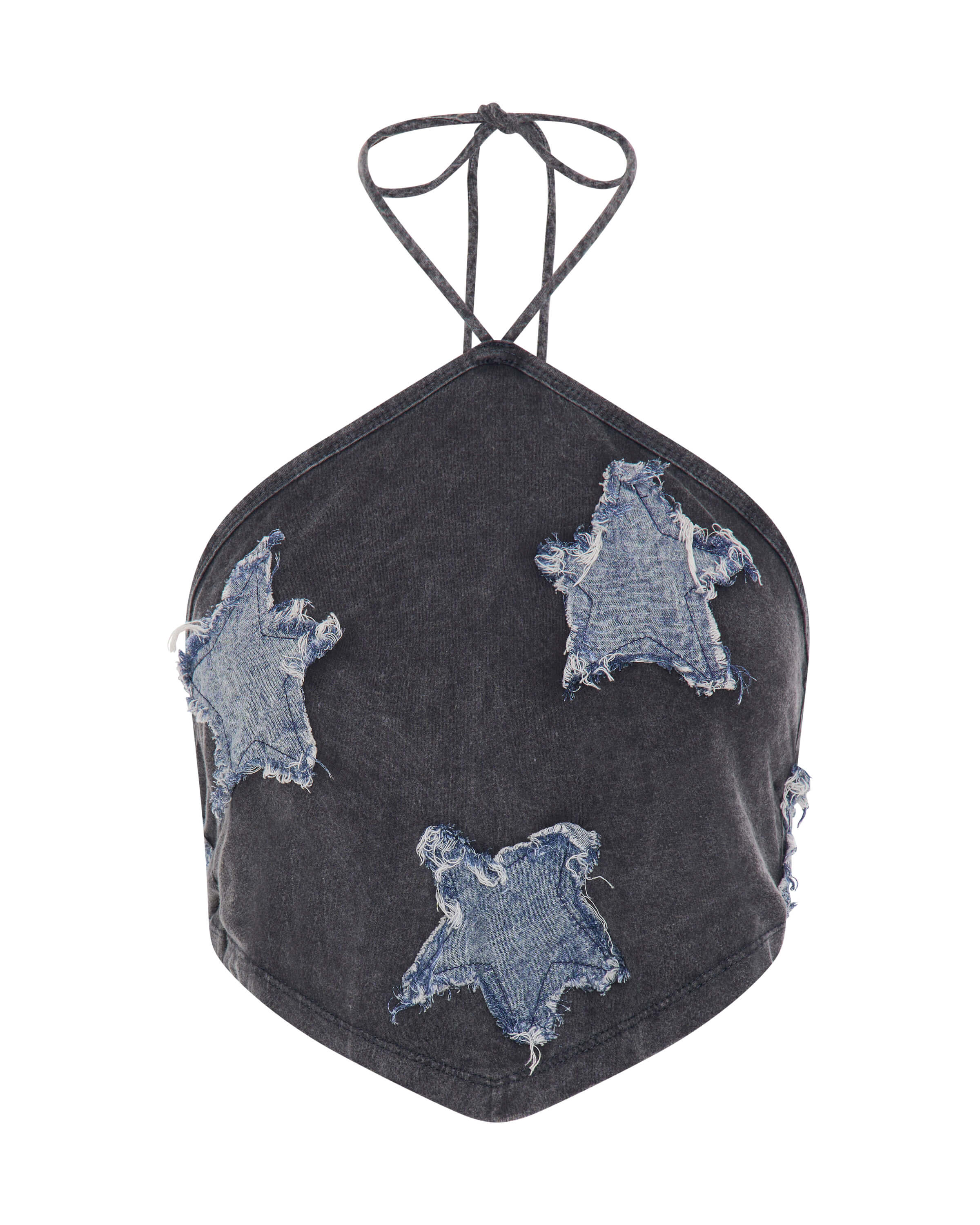 Applique Star Halter Crop Top - Washed Black - Image 6