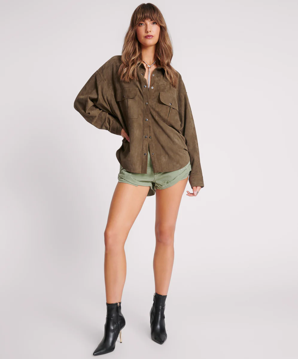 Suede Daria Shirt - Army Green - Image 5