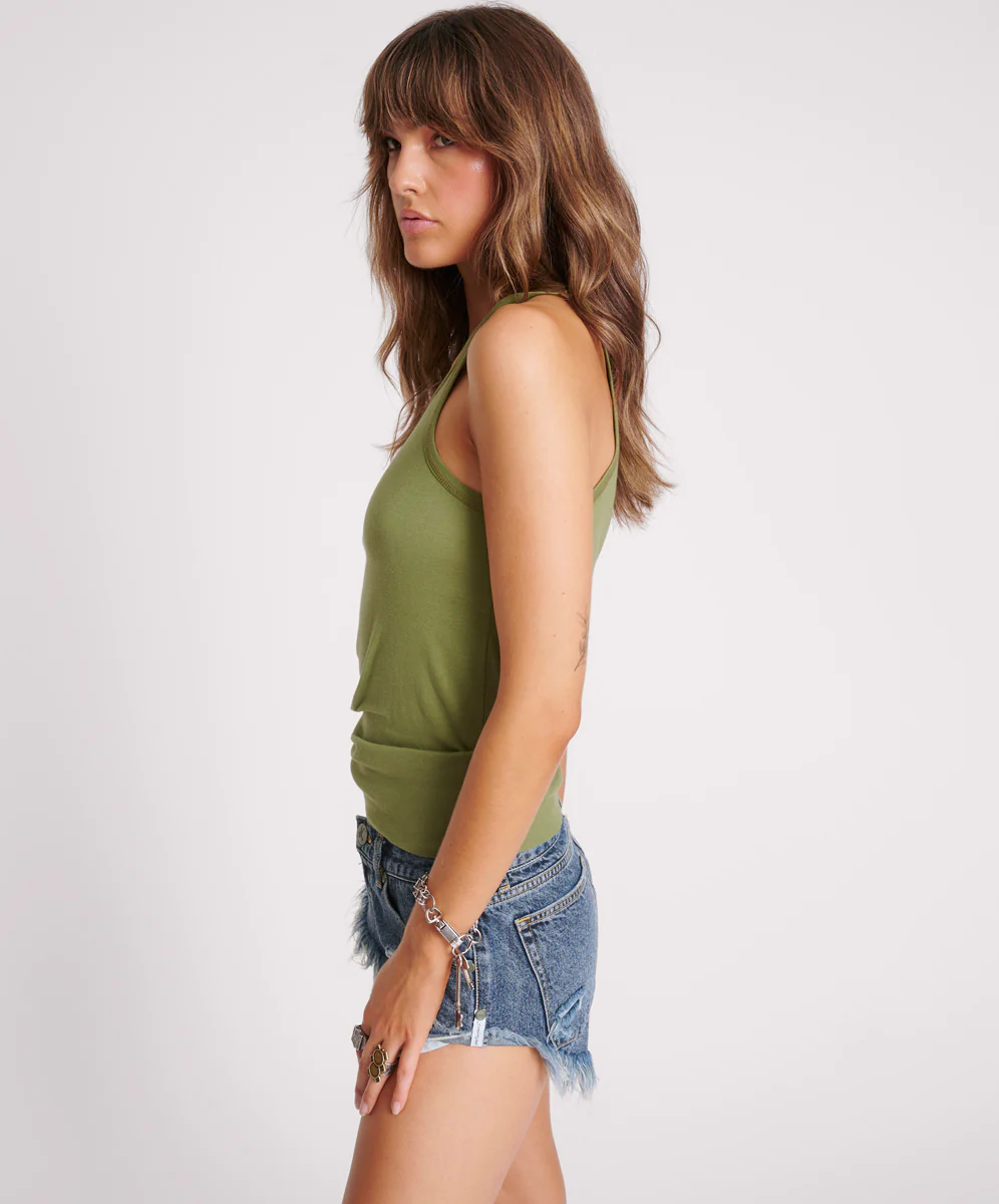 One Teaspoon Fine Ribbed Singlet - Army - Image 2