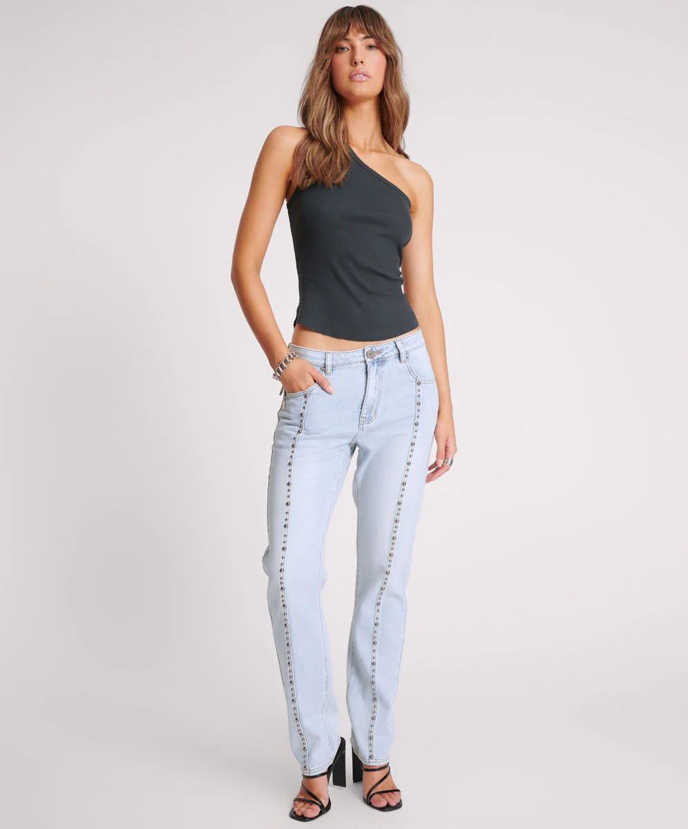 Asymmetrical Rib Tank Top - Washed Black - Image 5