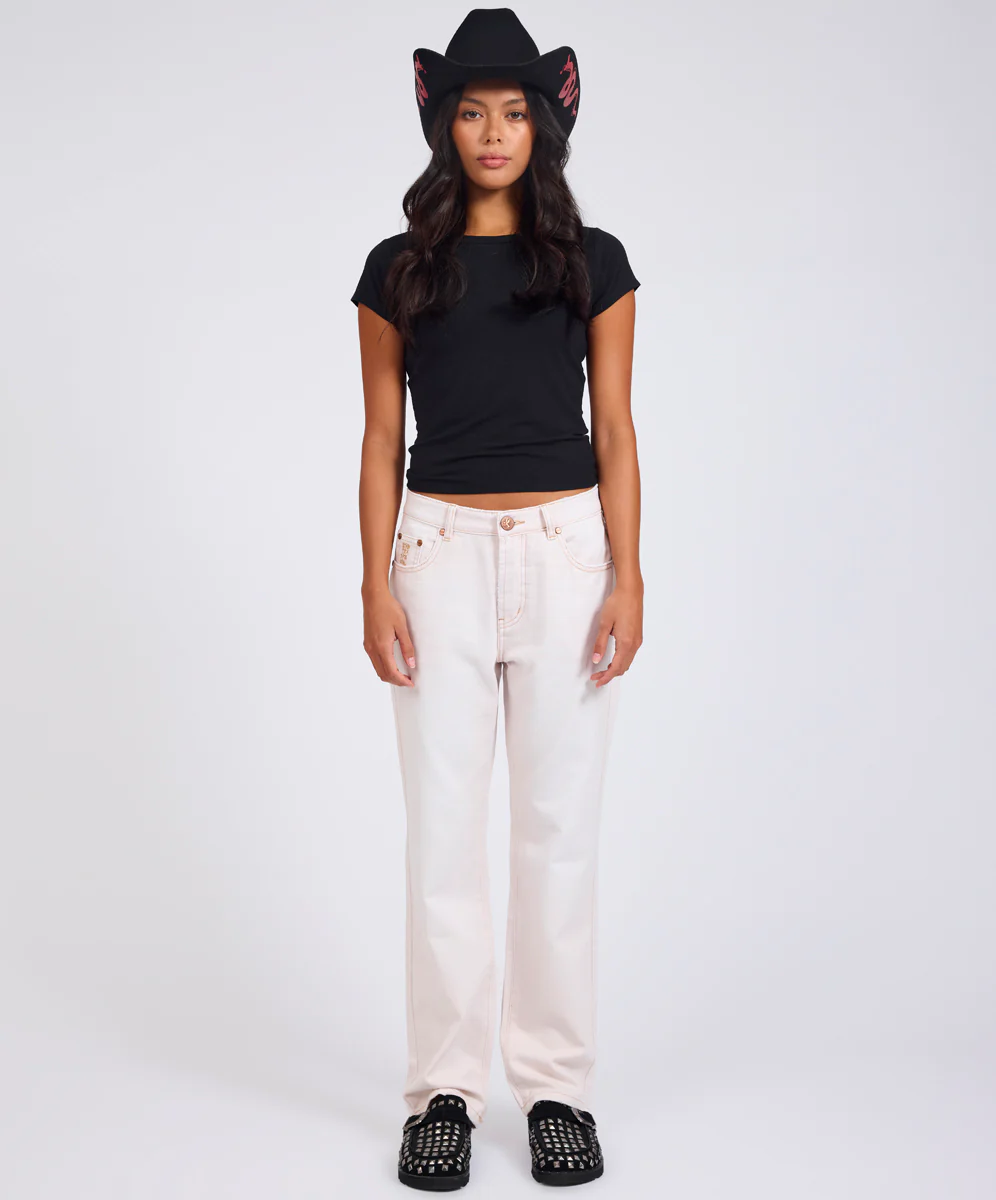 Austins Mid Waist Relaxed Straight Leg Jeans - Pink Tint - Image 9