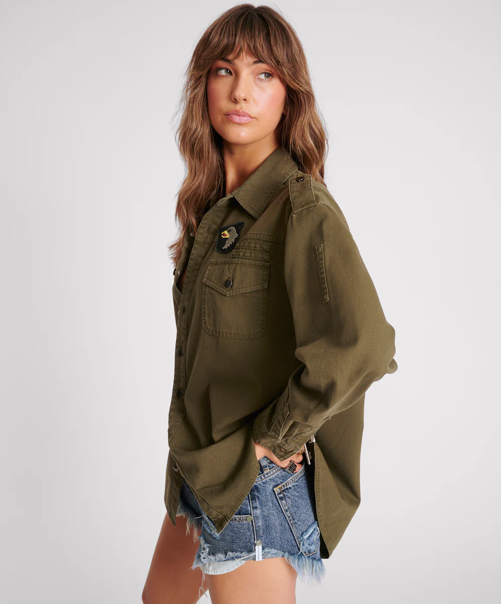 Aviator Eagle Cotton Shirt - Khaki - Image 2