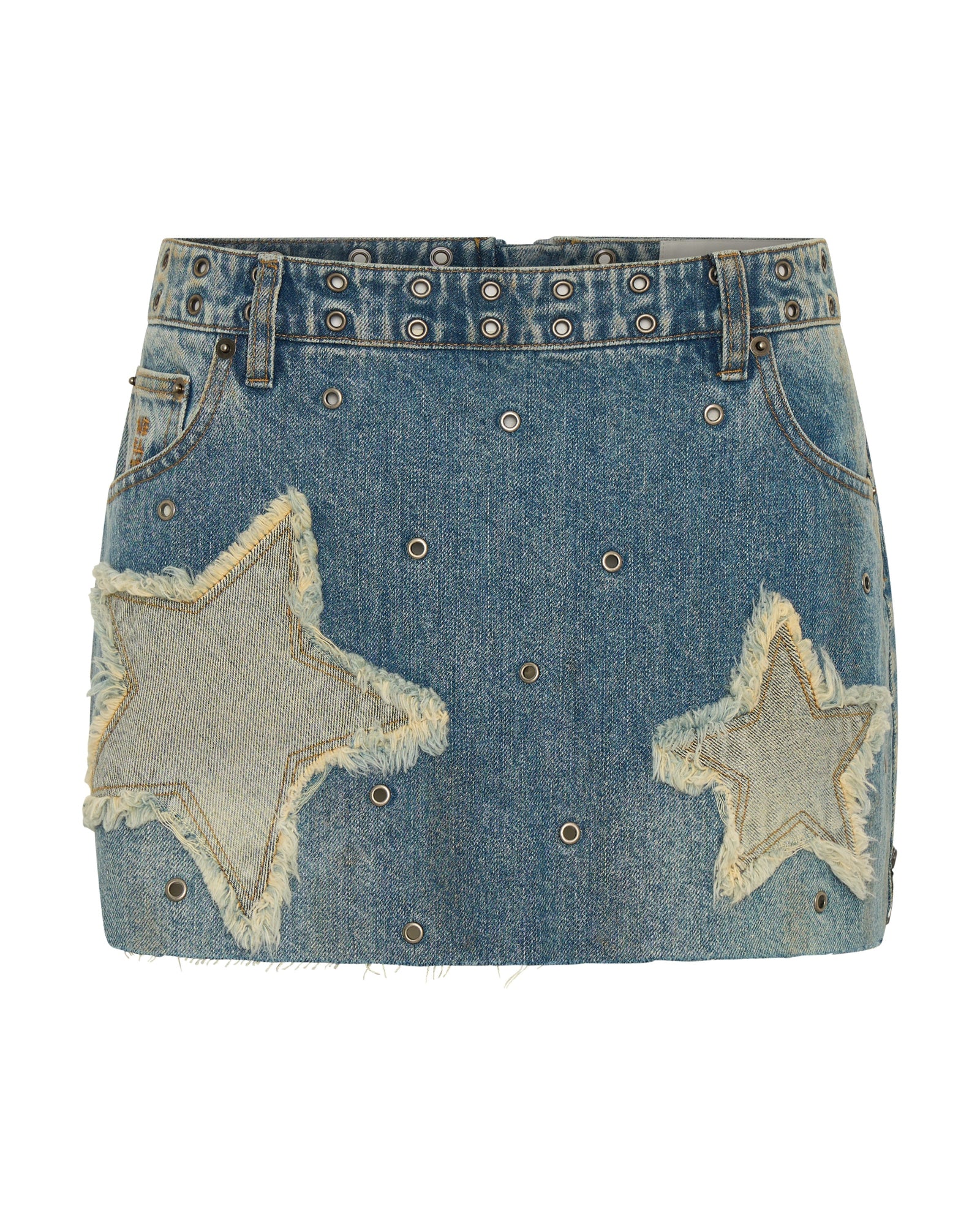 Axel Star Low Waist Micro Mini Denim Skirt - Used Blue - Image 12