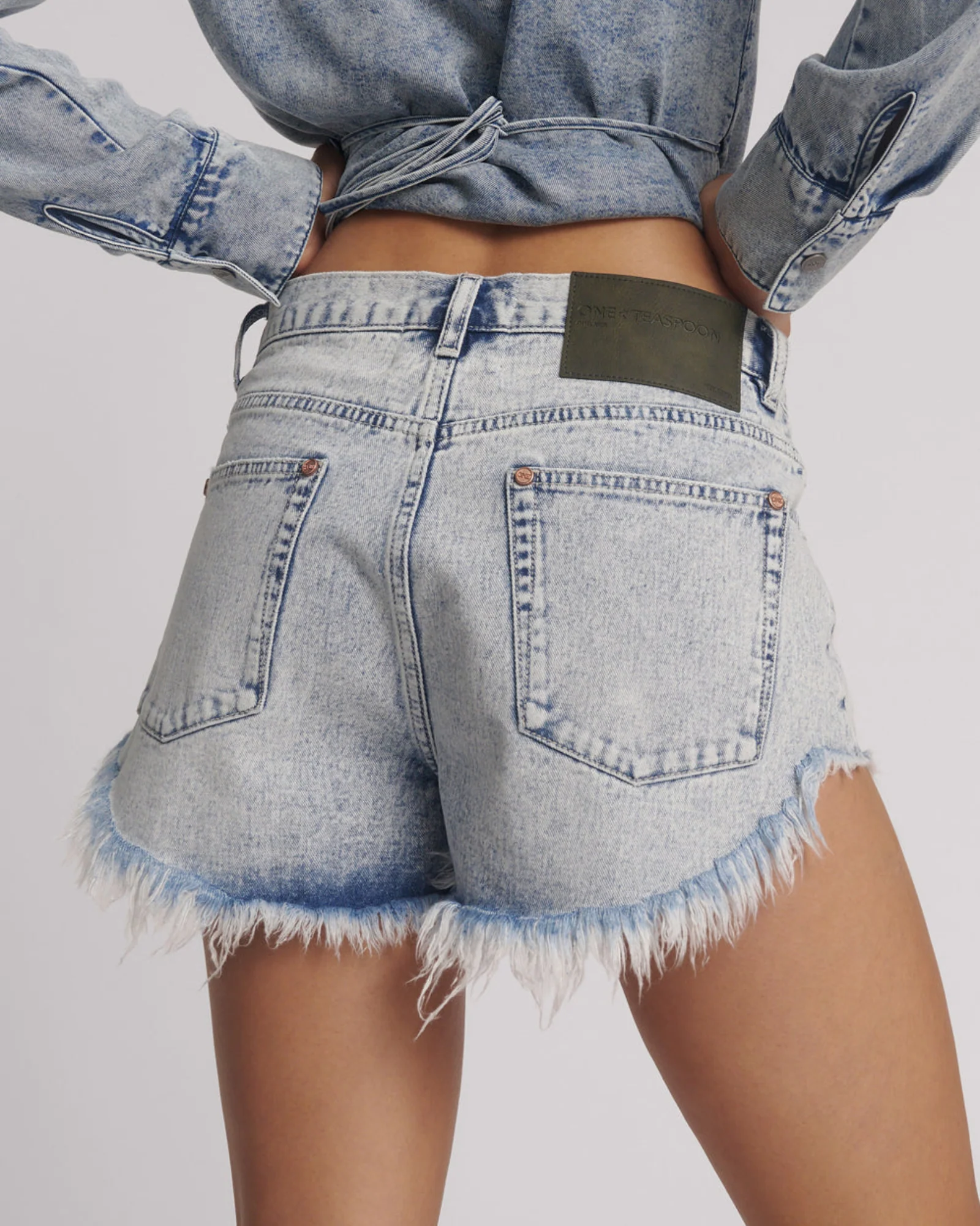 Outlaws Low Waist Mid Length Denim Shorts - Bahama Blue - Image 4