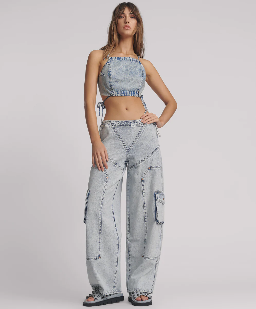 Ravens High Waist Barrel Leg Denim Jeans  - Bahama Blue