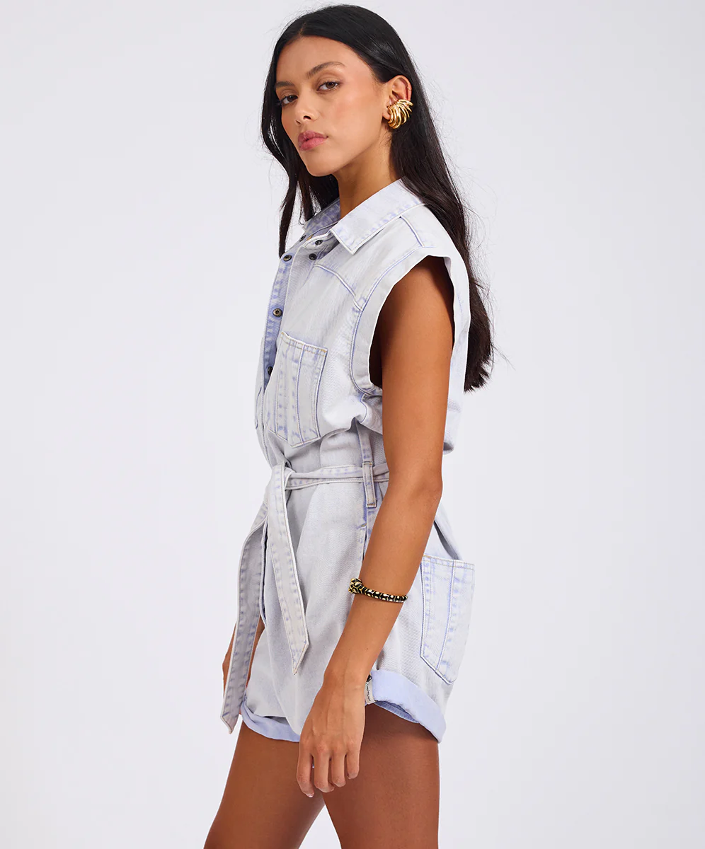 Bandit Aviator Mini Denim Jumpsuit - Lavender Blue - Image 5