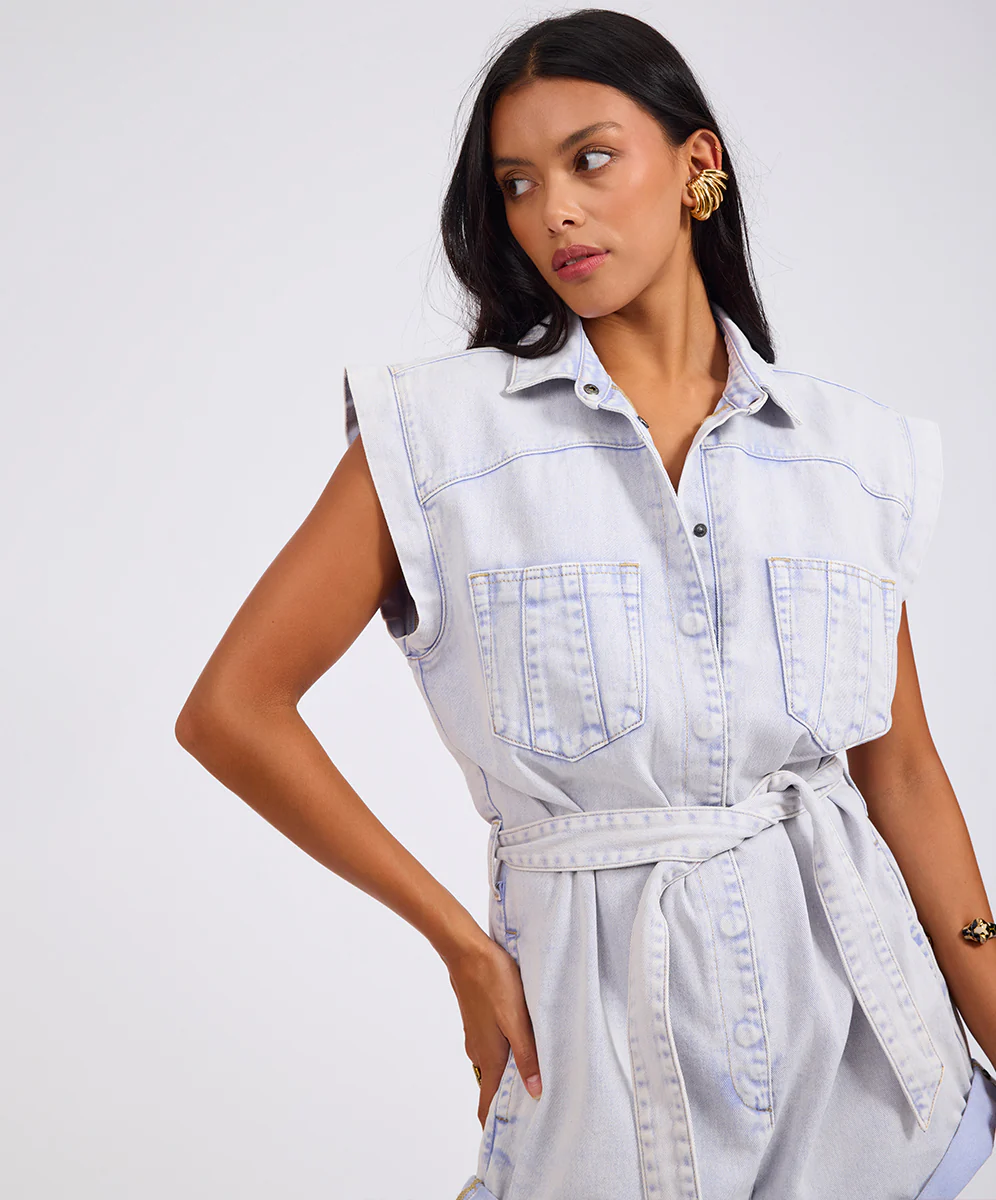 Bandit Aviator Mini Denim Jumpsuit - Lavender Blue - Image 8