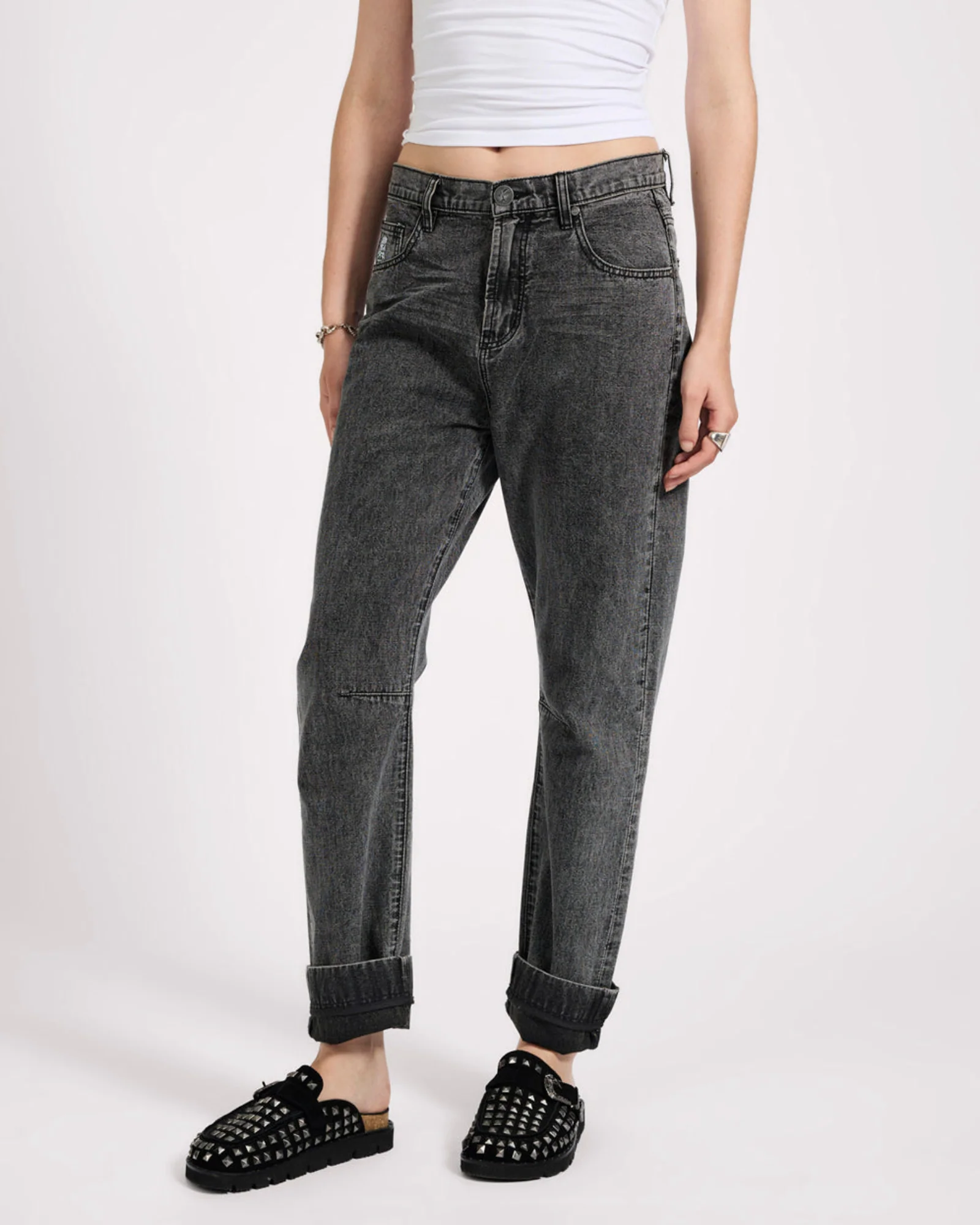 Bandits Low Waist Boyfriend Denim Jeans - Charcoal Black - Image 3