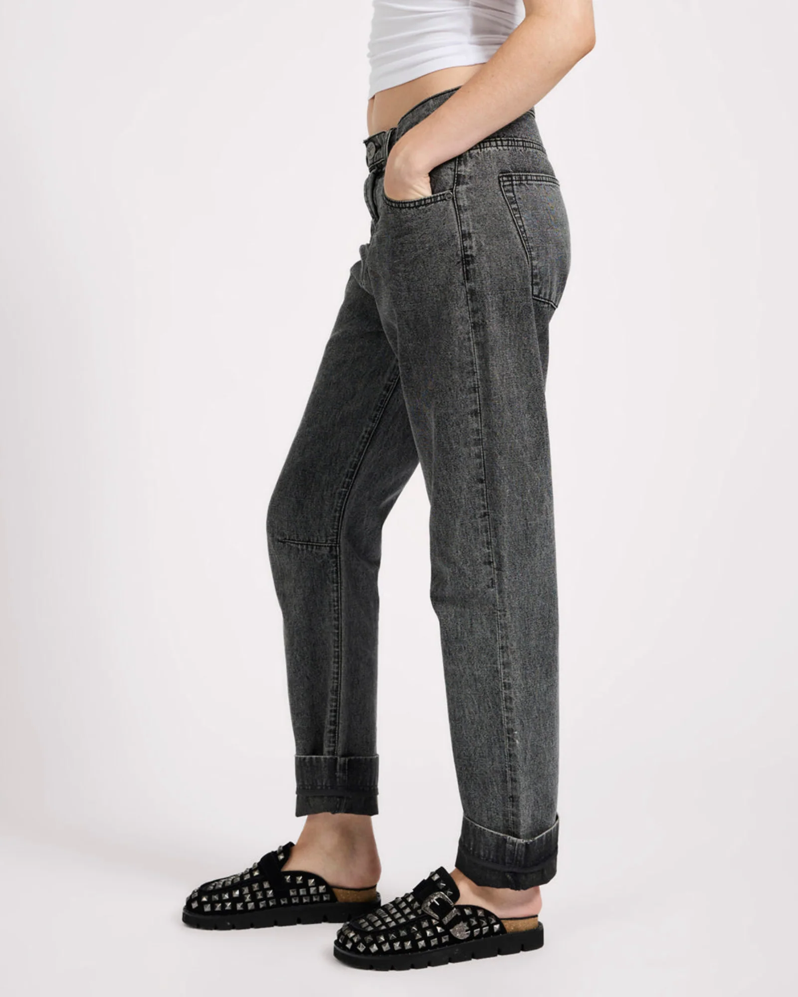 Bandits Low Waist Boyfriend Denim Jeans - Charcoal Black - Image 4