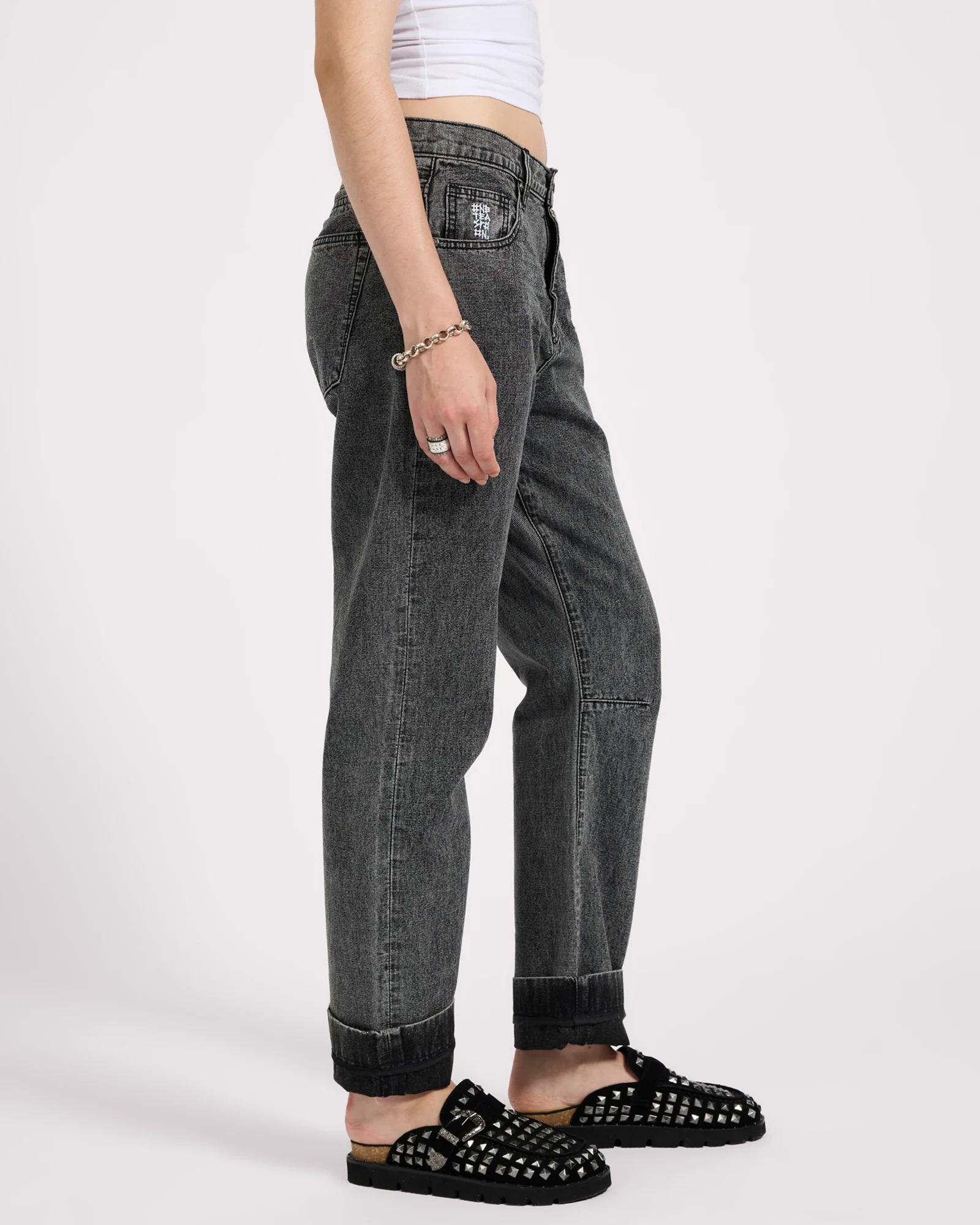 Bandits Low Waist Boyfriend Denim Jeans - Charcoal Black - Image 6