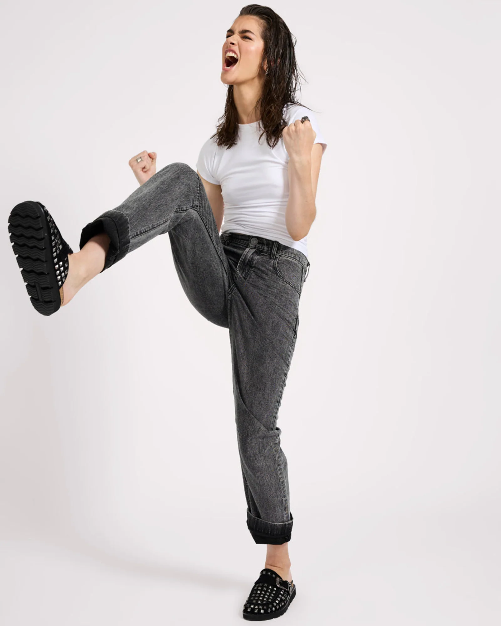 Bandits Low Waist Boyfriend Denim Jeans - Charcoal Black - Image 8