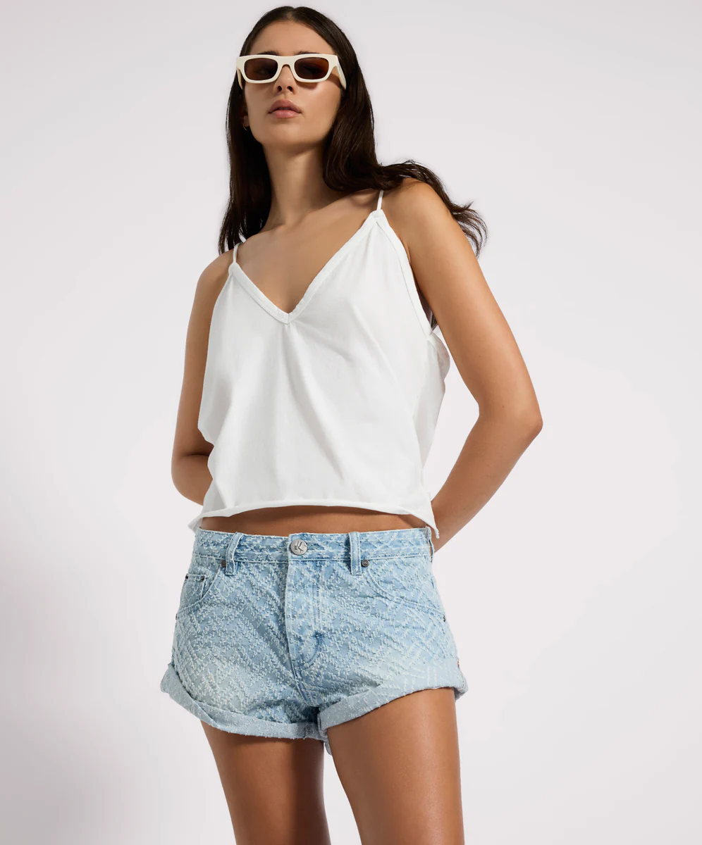 Bandits Low Waist Jacquard Denim Shorts - Chevron Blue - Image 10