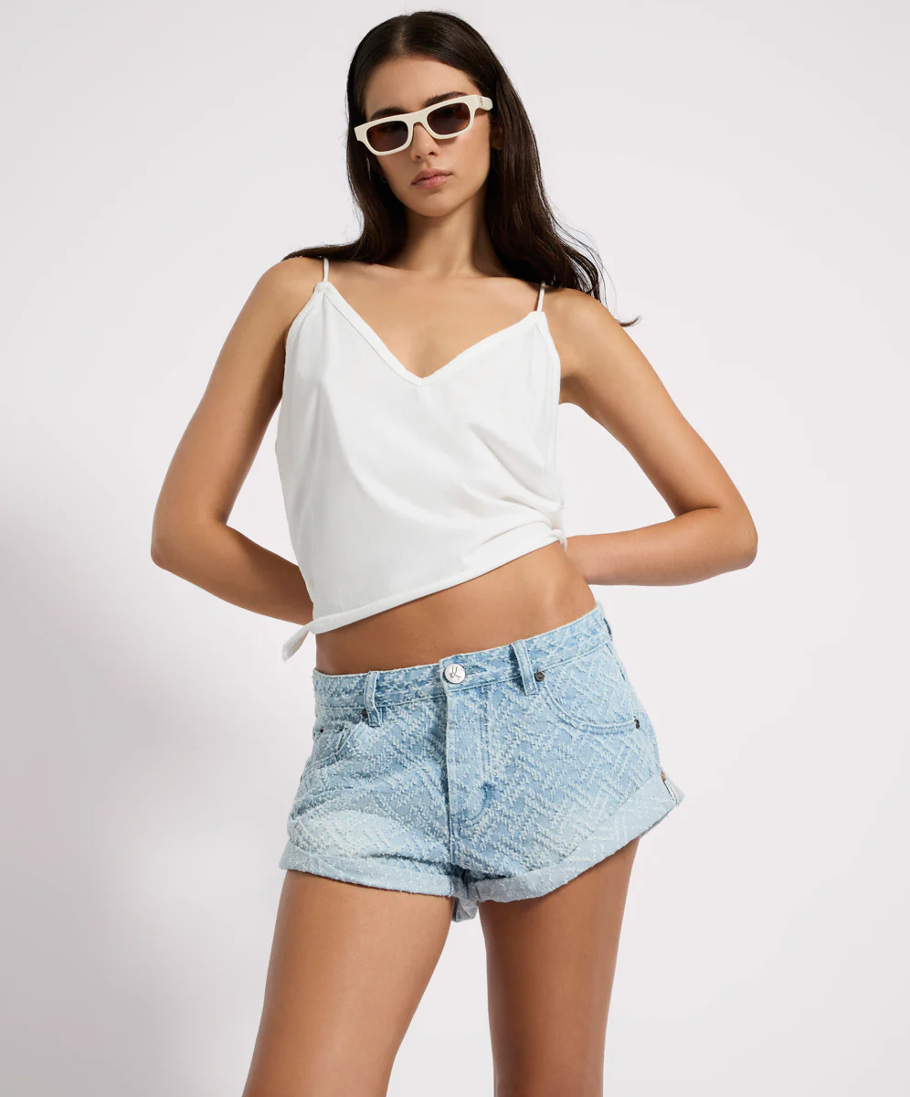 Bandits Low Waist Jacquard Denim Shorts - Chevron Blue - Image 11