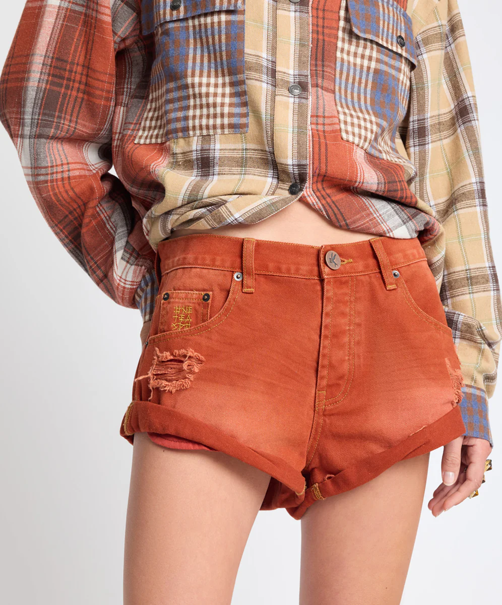 Bandits Low Waist Messed Up Denim Shorts - Retro Rust - Image 3