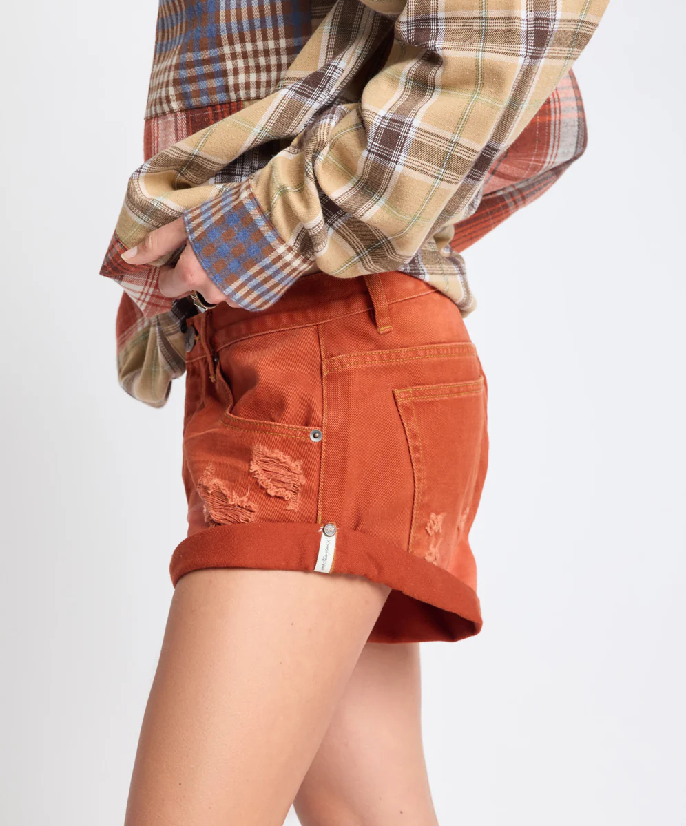 Bandits Low Waist Messed Up Denim Shorts - Retro Rust - Image 4