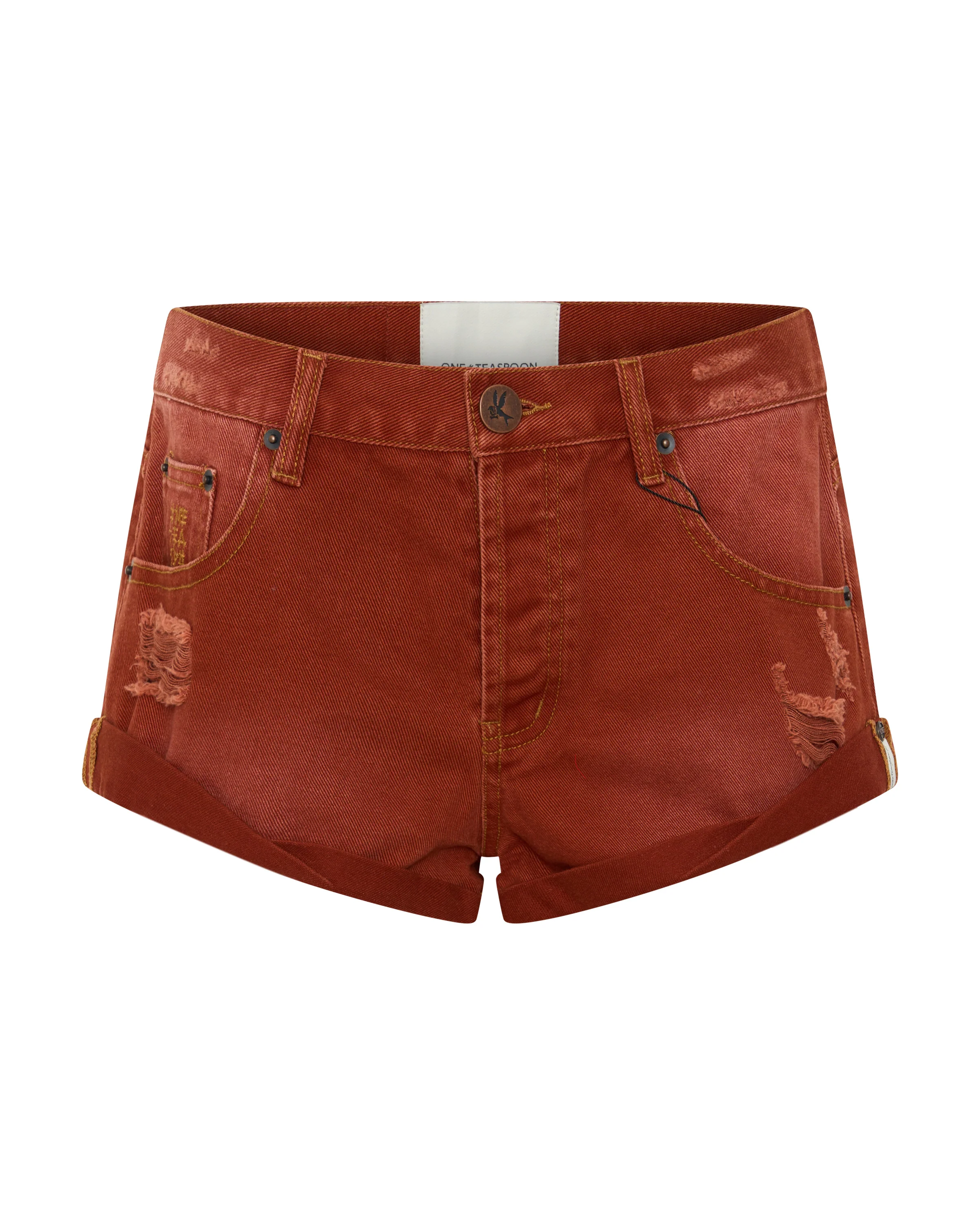Bandits Low Waist Messed Up Denim Shorts - Retro Rust - Image 9