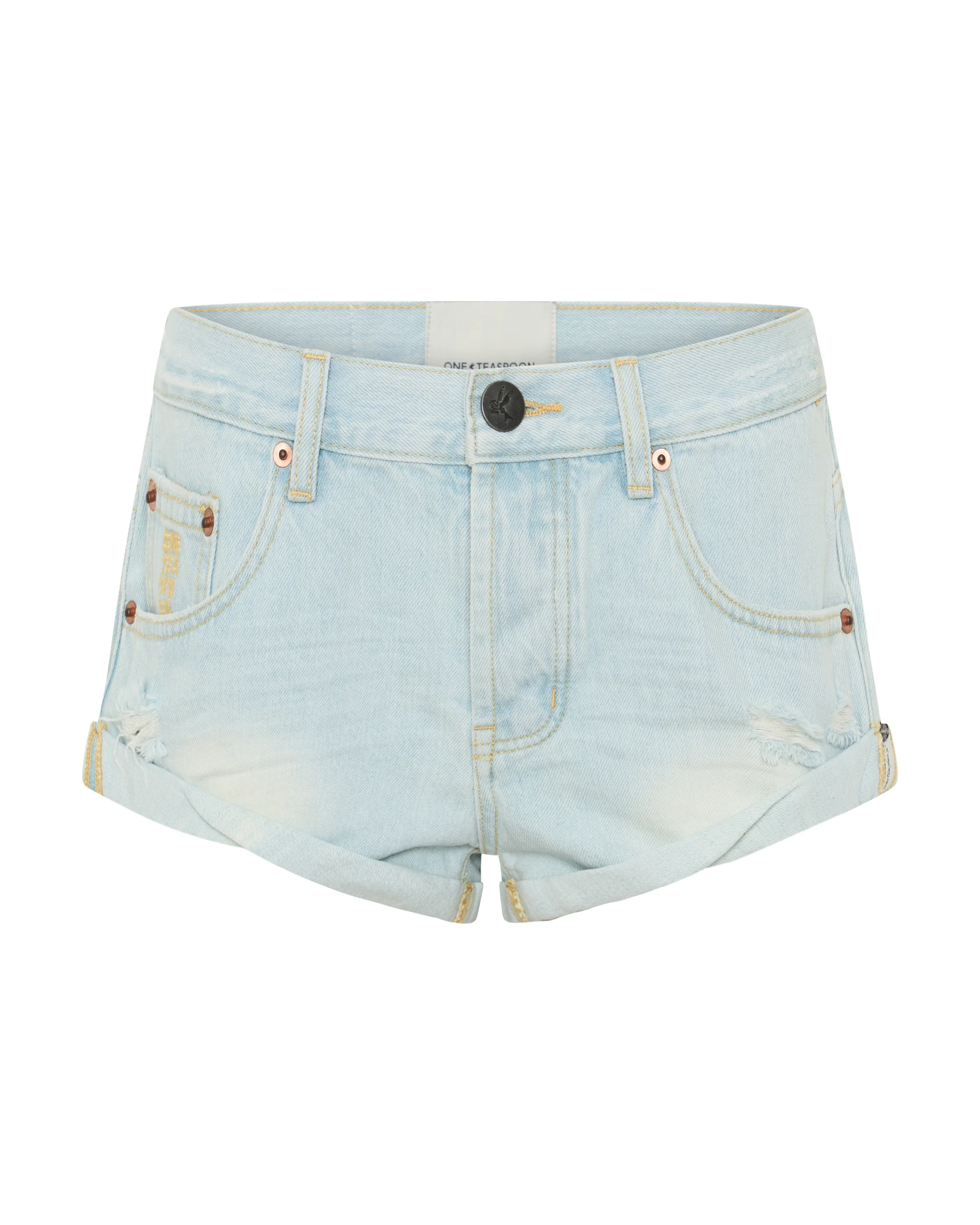Bandits Low Waist Star Stitched Denim Shorts - Bel Air Blue - Image 9