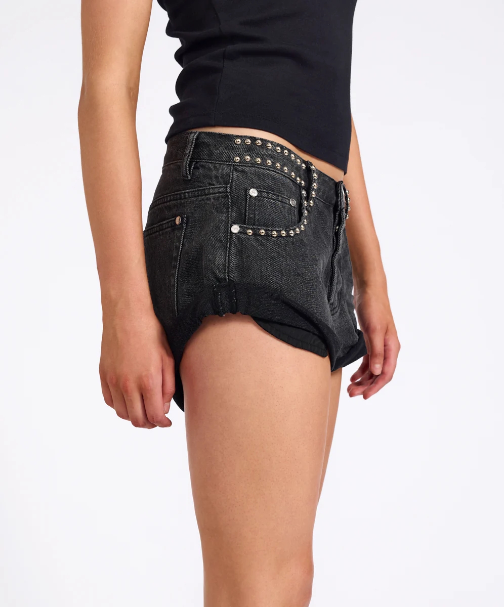 Bandits Low Waist Studded Denim Shorts - Washed Black - Image 8