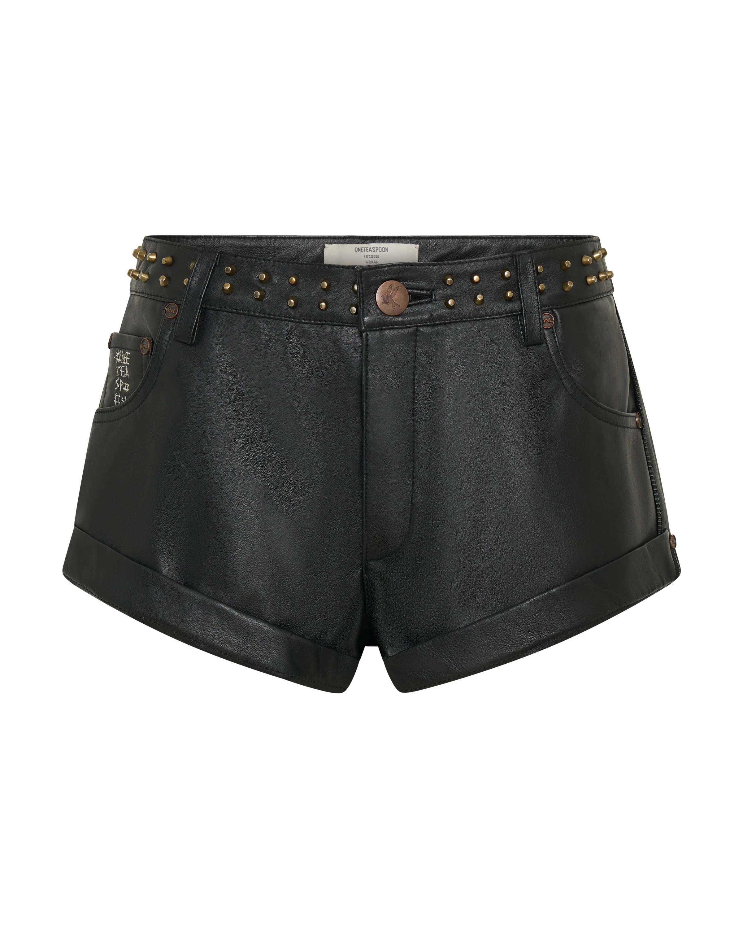 Bandits Low Waist Studded Zipped Leather Shorts - Black - Image 14