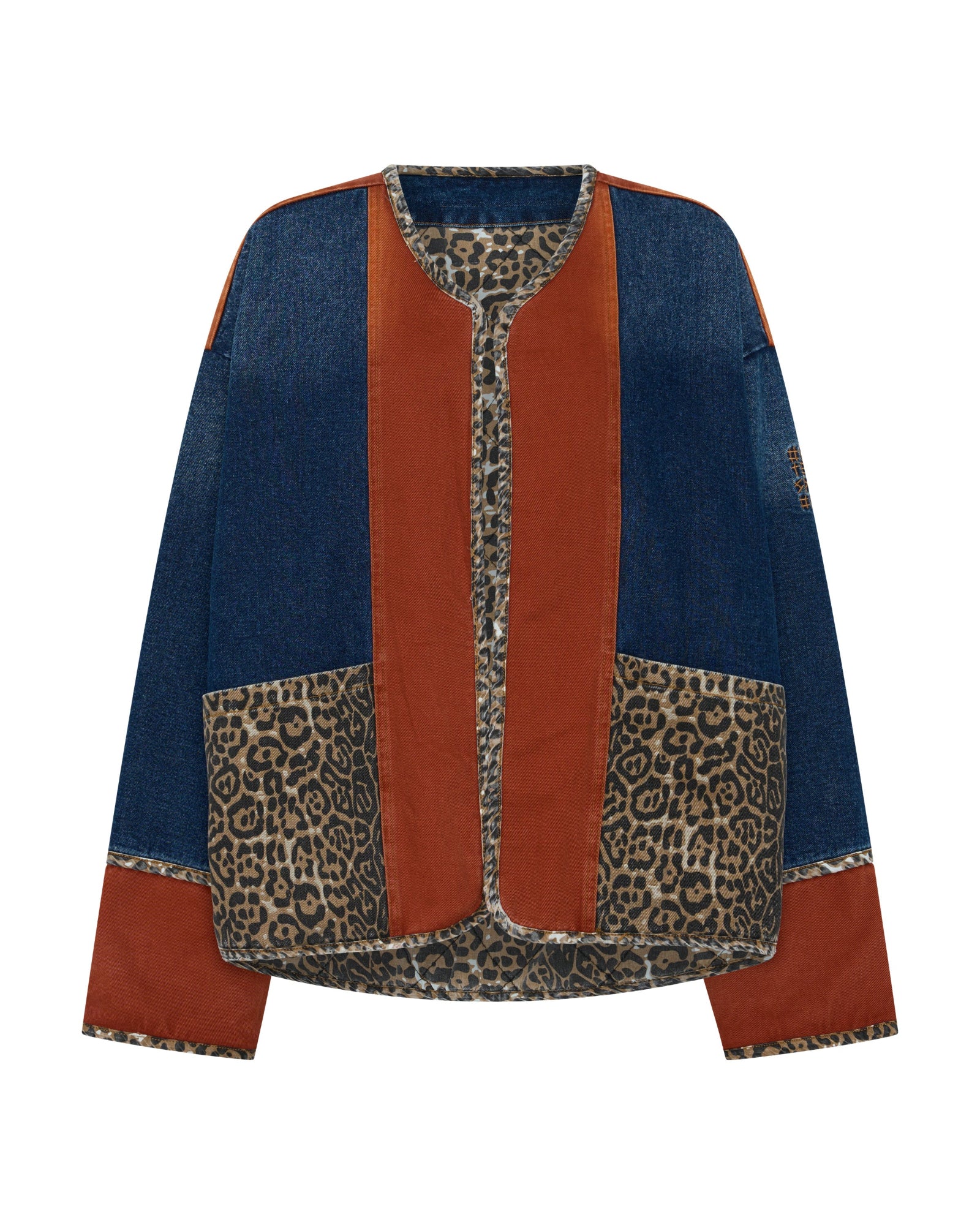 Bang Bang Reversible Colour Blocked Denim Wadded Jacket - Animal Blue Rust - Image 12