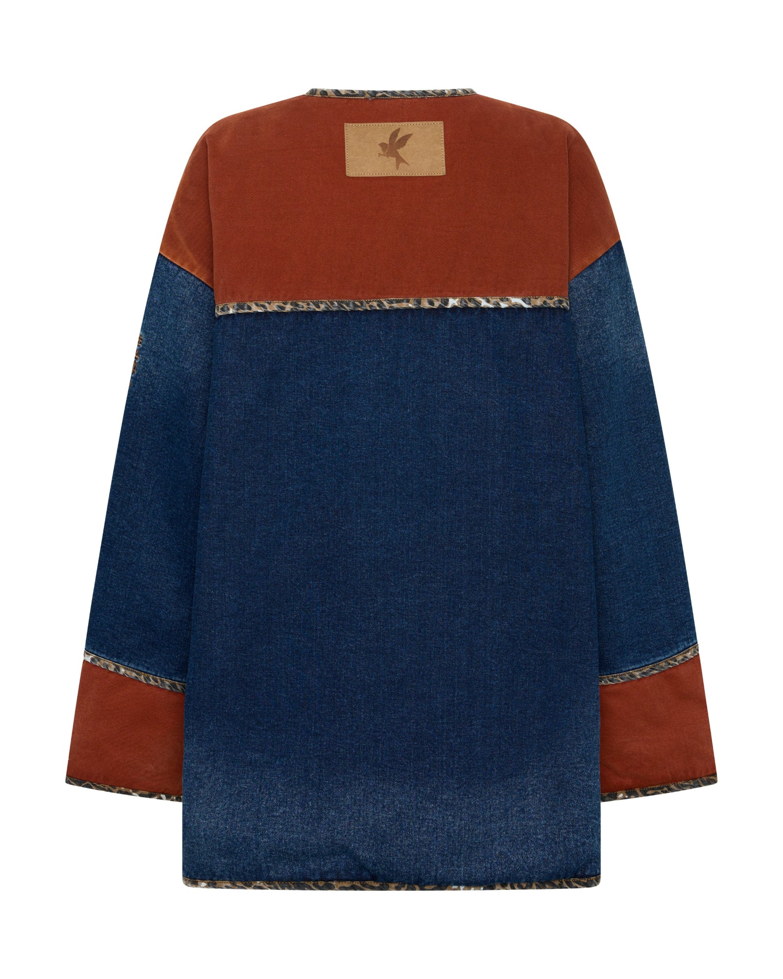 Bang Bang Reversible Colour Blocked Denim Wadded Jacket - Animal Blue Rust - Image 13