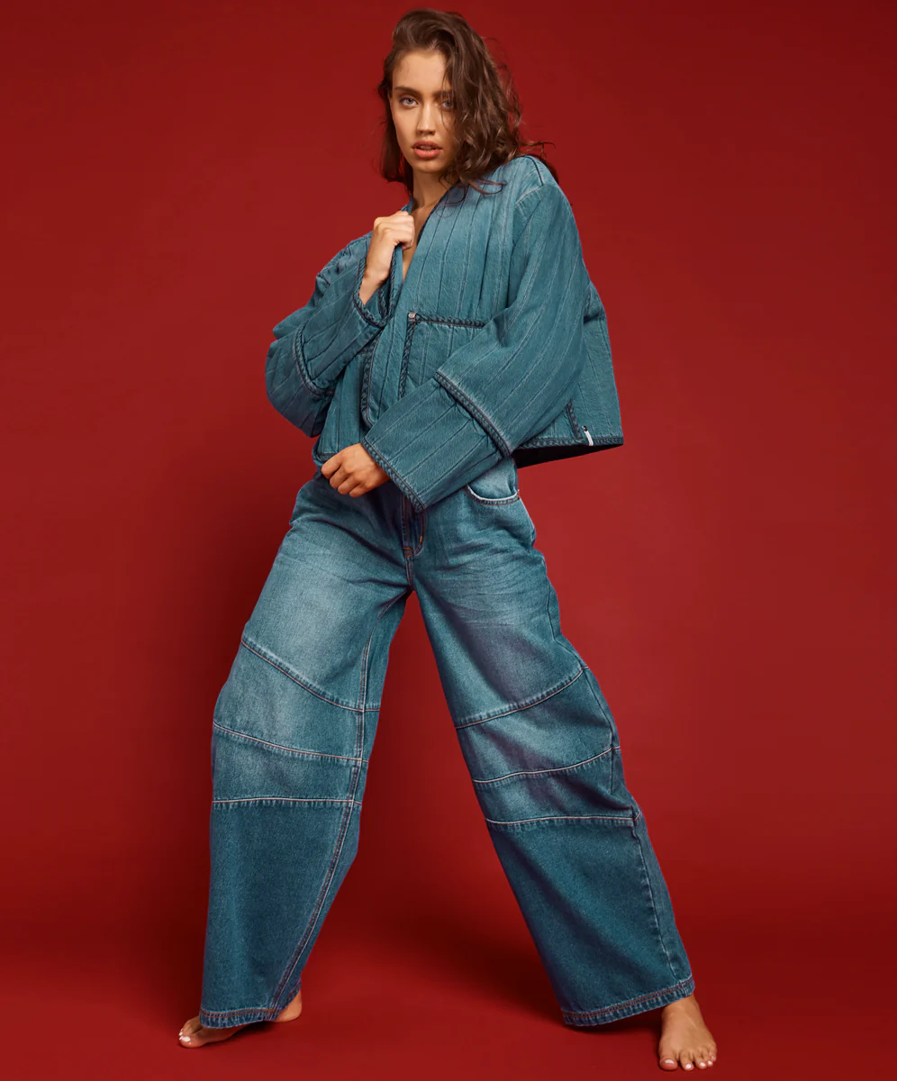 Barrel Mid Waist Wide Leg Denim Jeans - Deep Pacifica Blue - Image 11