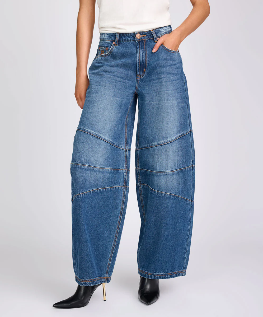 Barrel Mid Waist Wide Leg Denim Jeans - Deep Pacifica Blue - Image 3