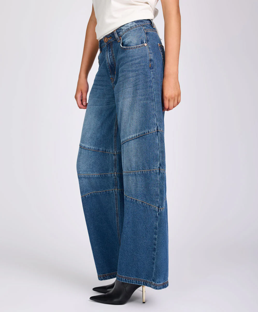 Barrel Mid Waist Wide Leg Denim Jeans - Deep Pacifica Blue - Image 4
