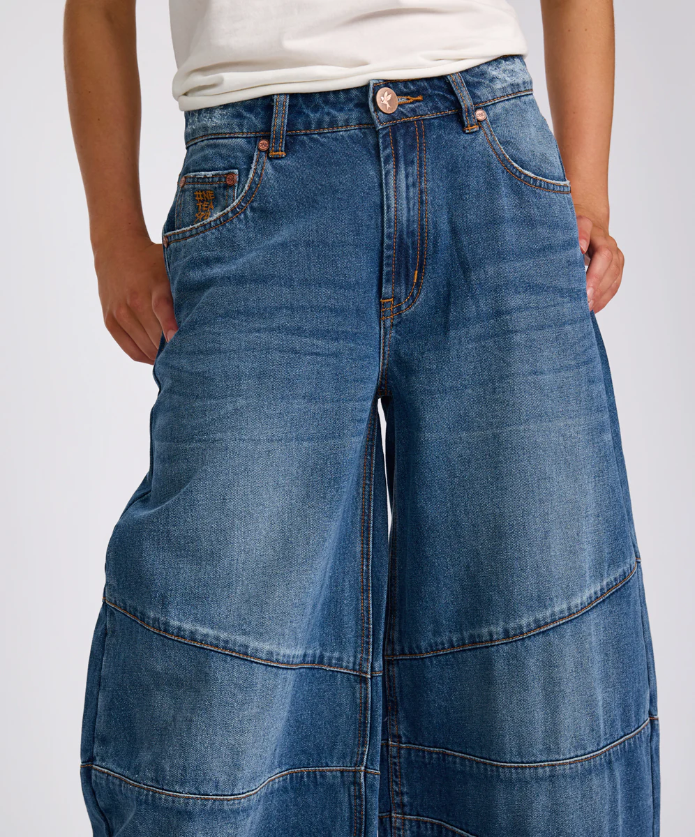 Barrel Mid Waist Wide Leg Denim Jeans - Deep Pacifica Blue - Image 8