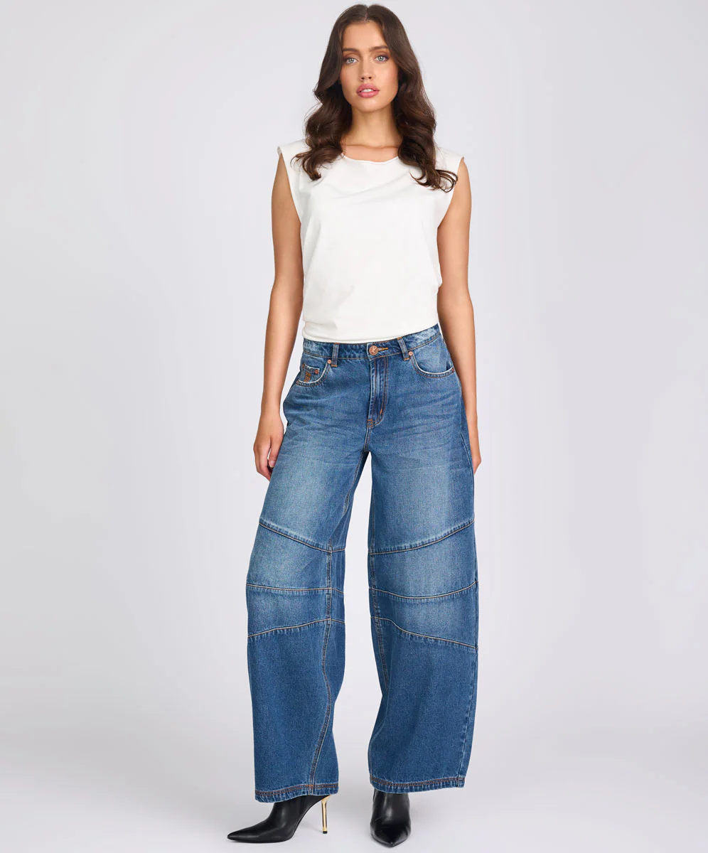 Barrel Mid Waist Wide Leg Denim Jeans - Deep Pacifica Blue - Image 9