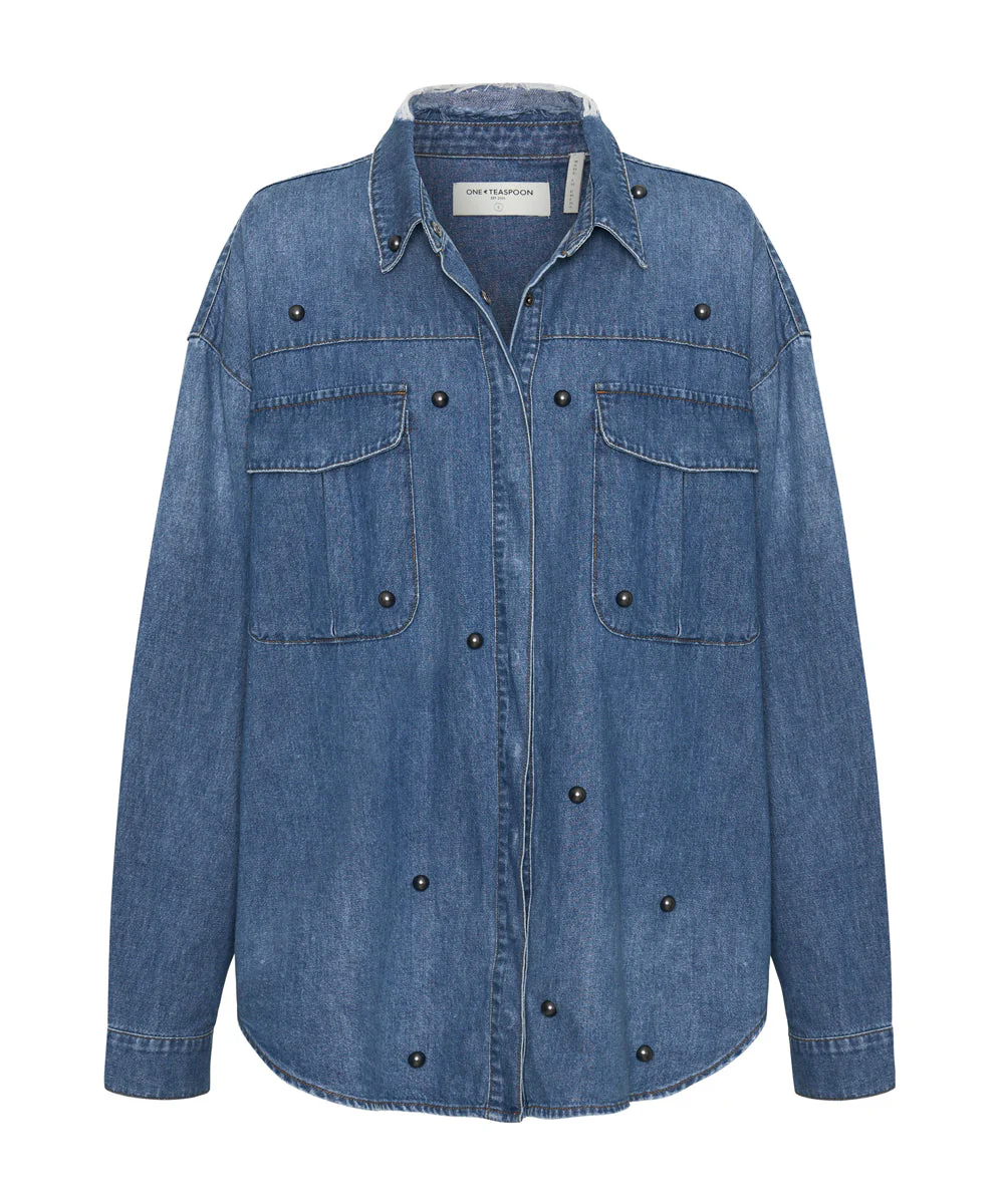 Studded Curtis Denim Shirt - Bay Blue - Image 4