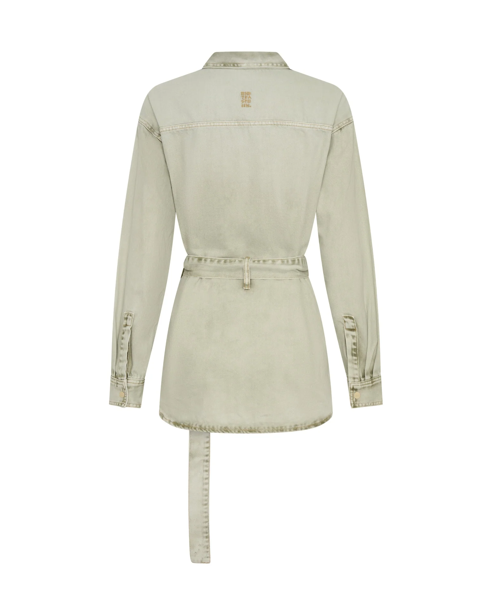 Belted Longline Denim Shirt - Antique Khaki - Image 10