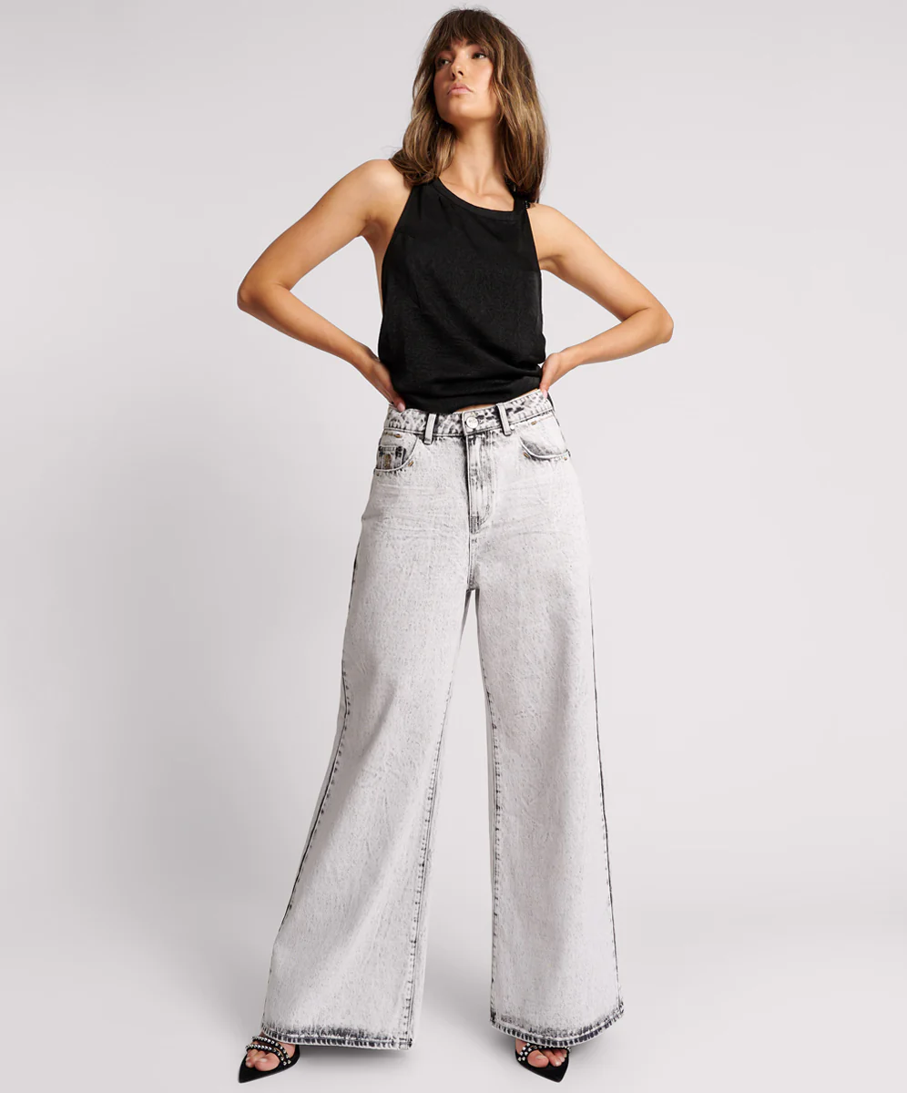 Love Machines Mid Waist Super Wide Leg Denim Jeans - Bianco