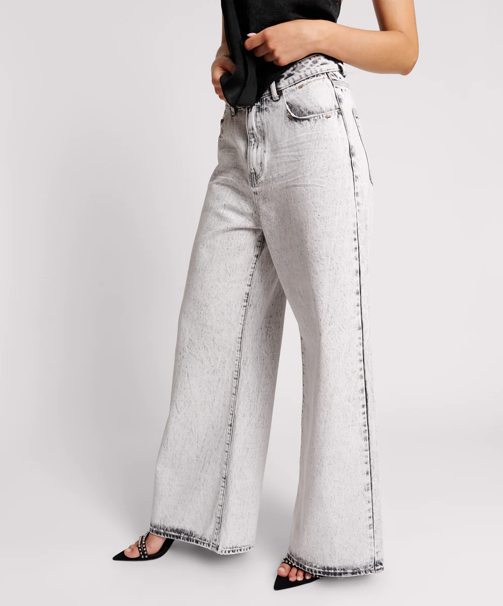 Love Machines Mid Waist Super Wide Leg Denim Jeans - Bianco - Image 3