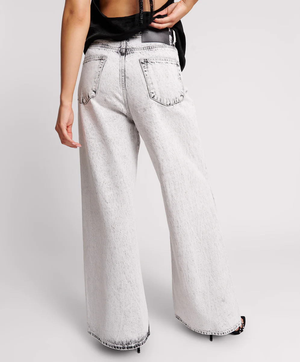 Love Machines Mid Waist Super Wide Leg Denim Jeans - Bianco - Image 4