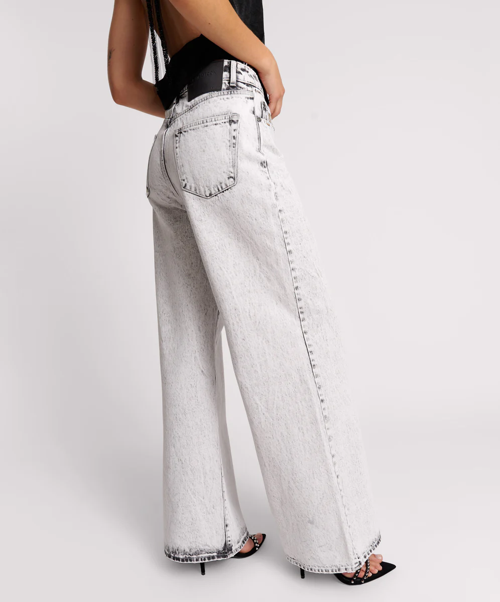 Love Machines Mid Waist Super Wide Leg Denim Jeans - Bianco - Image 5