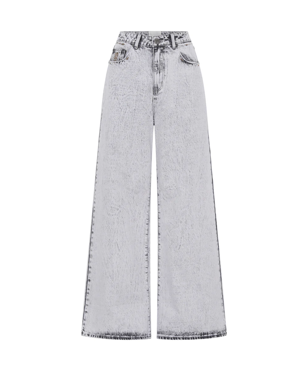 Love Machines Mid Waist Super Wide Leg Denim Jeans - Bianco - Image 6