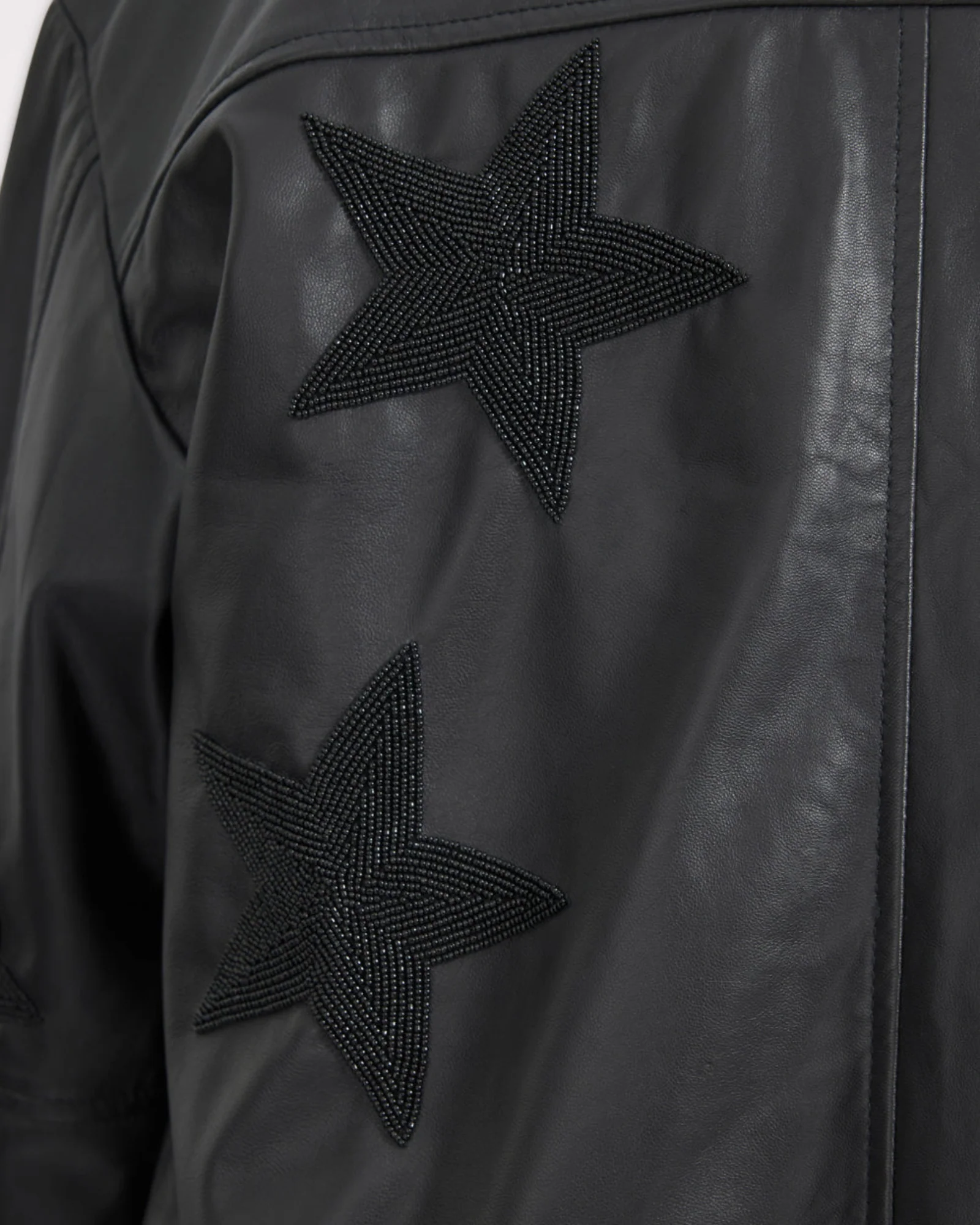 Biker Boyfriend Embellished Moto Leather Jacket - Black Star - Image 15