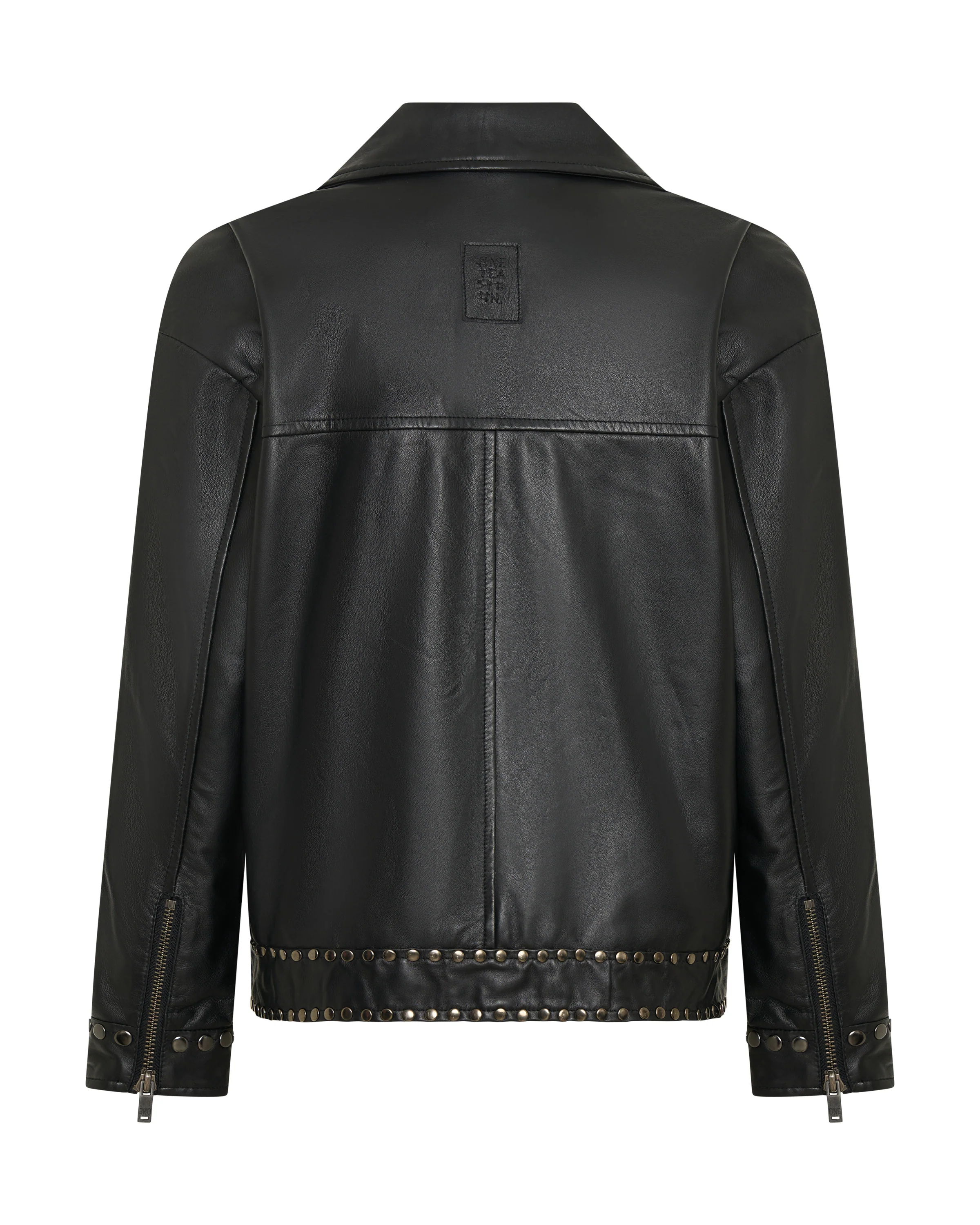 Biker Studded Zipped Leather Jacket - Black - Image 17