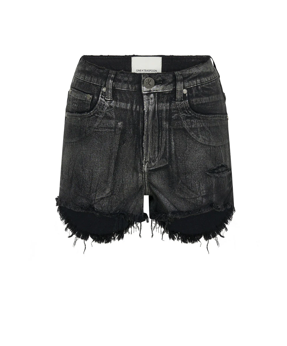 Bonitas High Waist Denim Shorts - Black Foil - Image 6