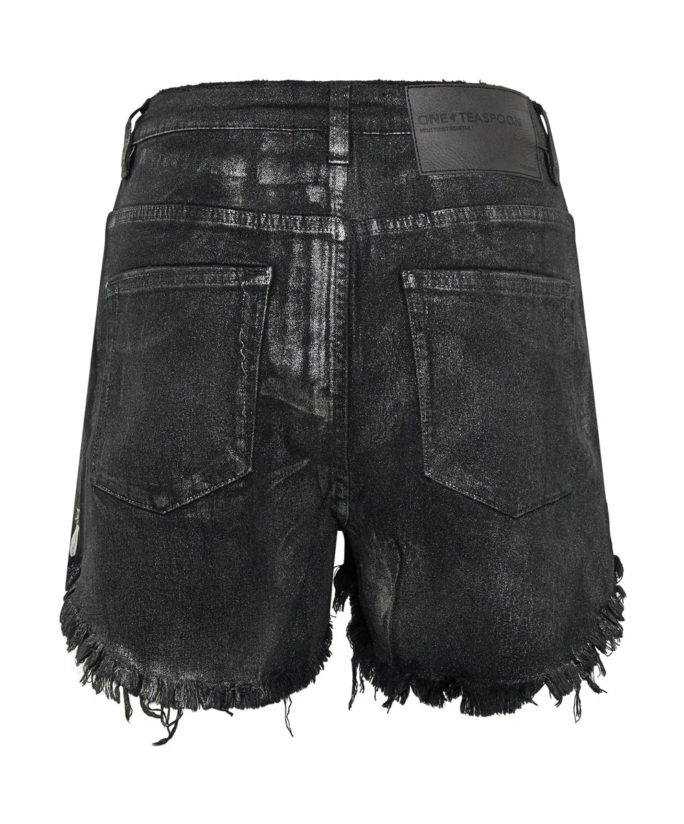 Bonitas High Waist Denim Shorts - Black Foil - Image 7