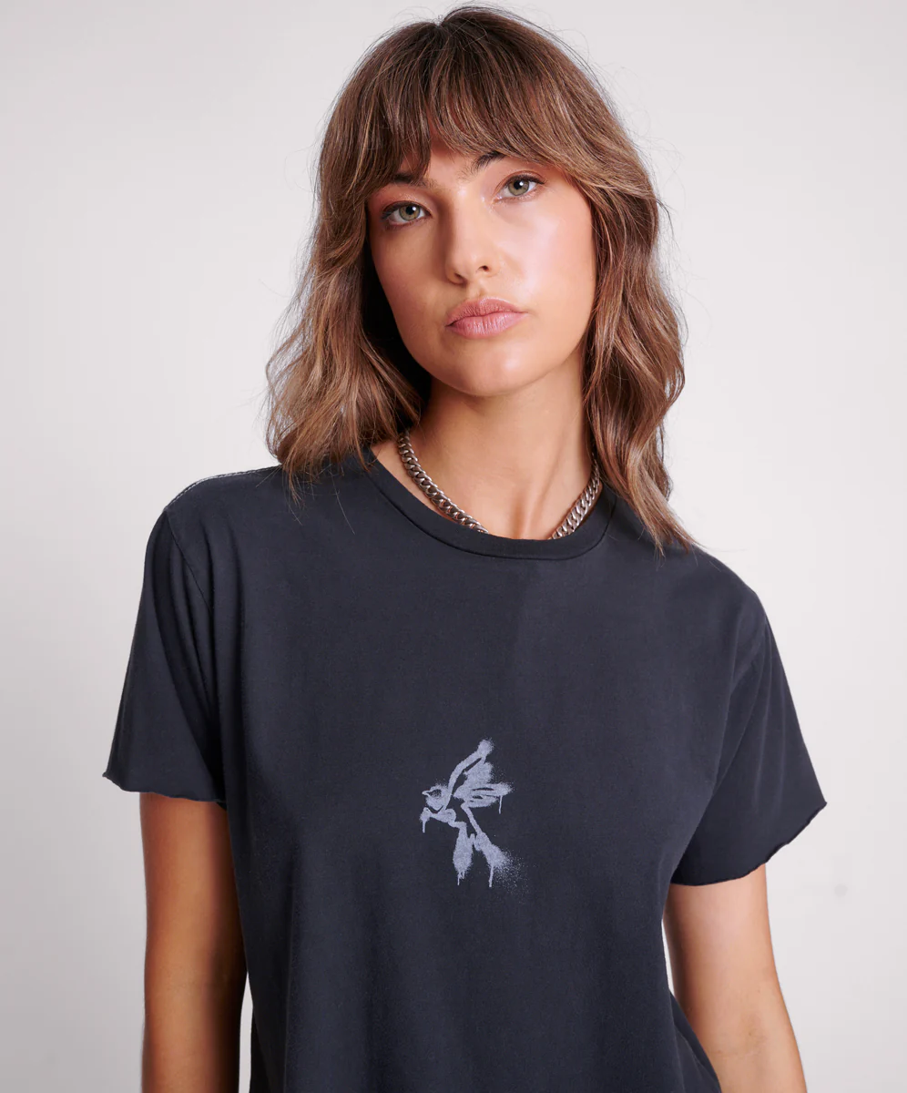 BLACK GRAFFITI BIRD SPLIT HEM TEE - Image 7