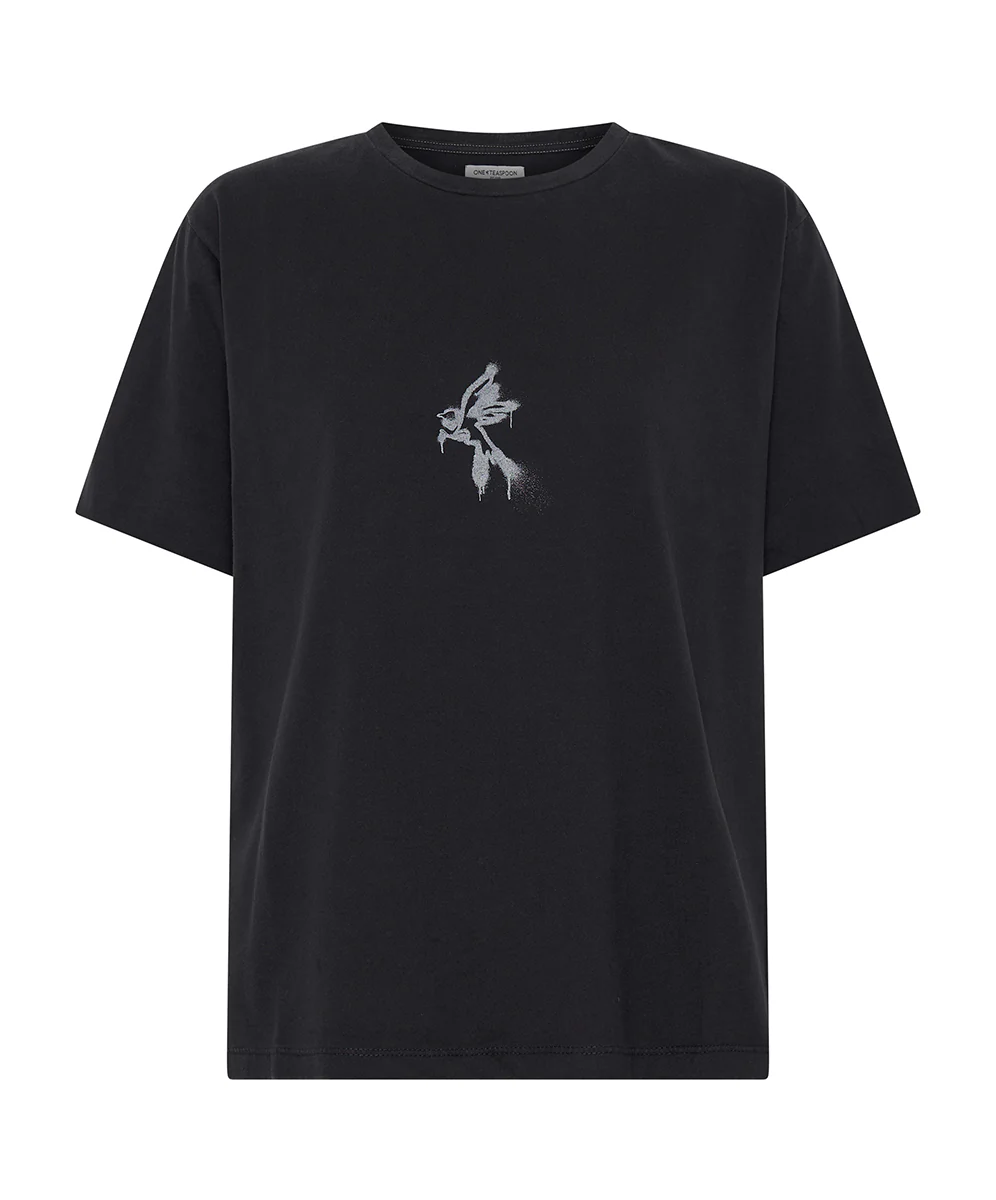 BLACK GRAFFITI BIRD SPLIT HEM TEE - Image 8