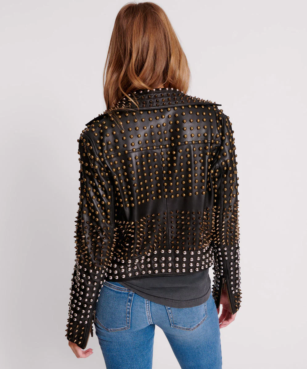 BLACK HELLRAISER STUDDED CROP LEATHER MOTO JACKET - Image 3