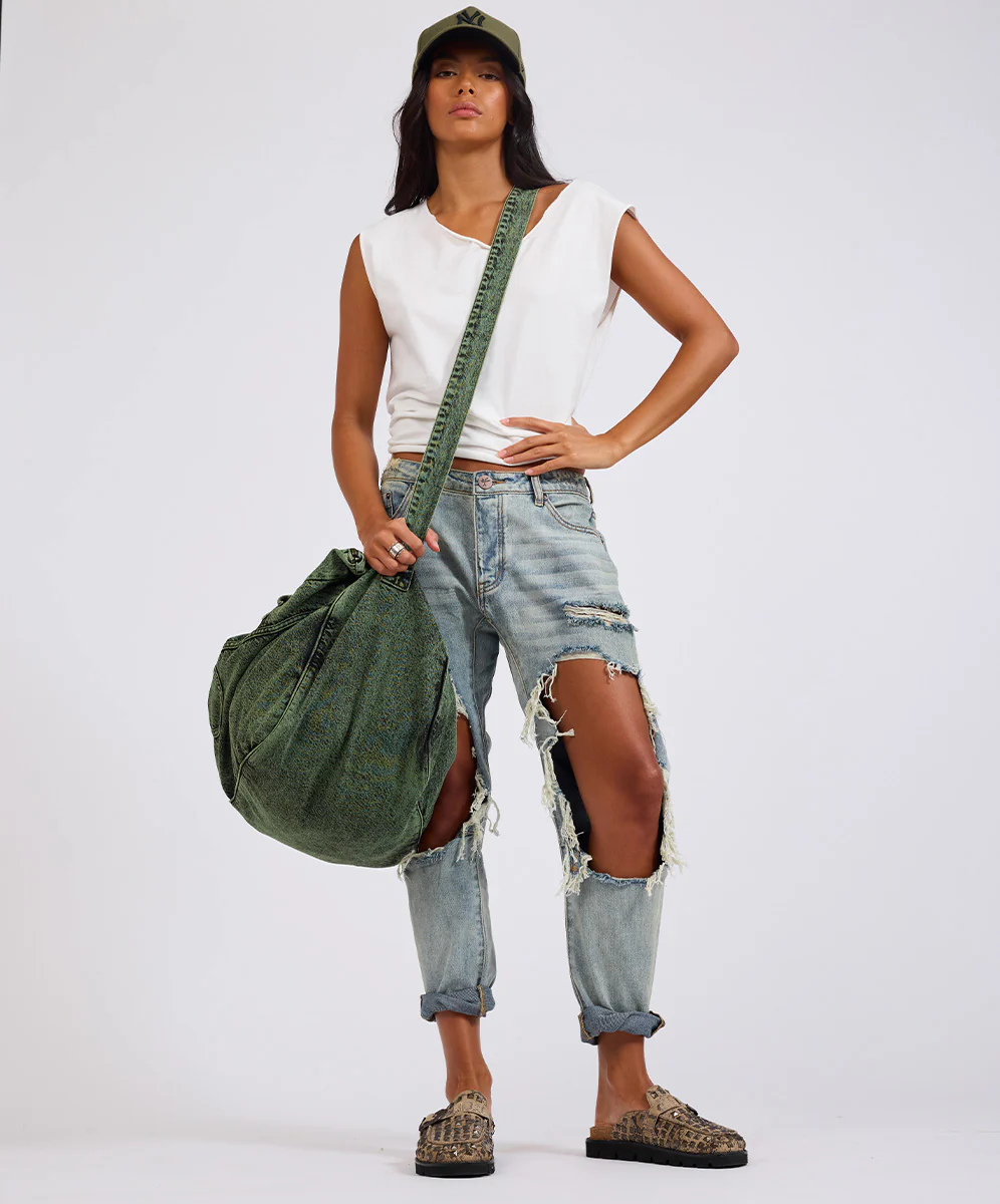 Denim Overnighter Duffle Bag - Black Khaki - Image 4