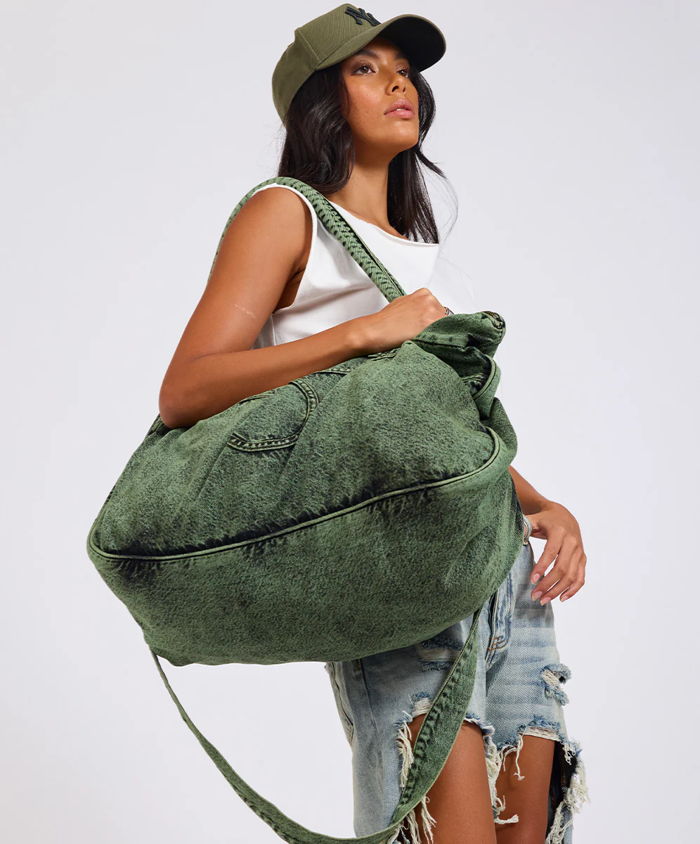 Denim Overnighter Duffle Bag - Black Khaki - Image 5