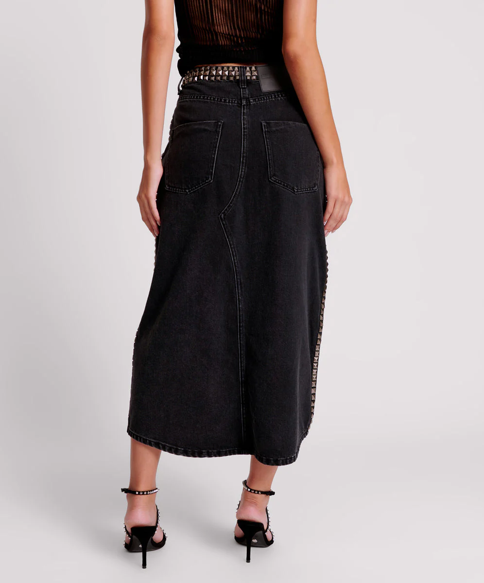 Rocko Mid Waist Long Length Denim Skirt - Black Oak - Image 5