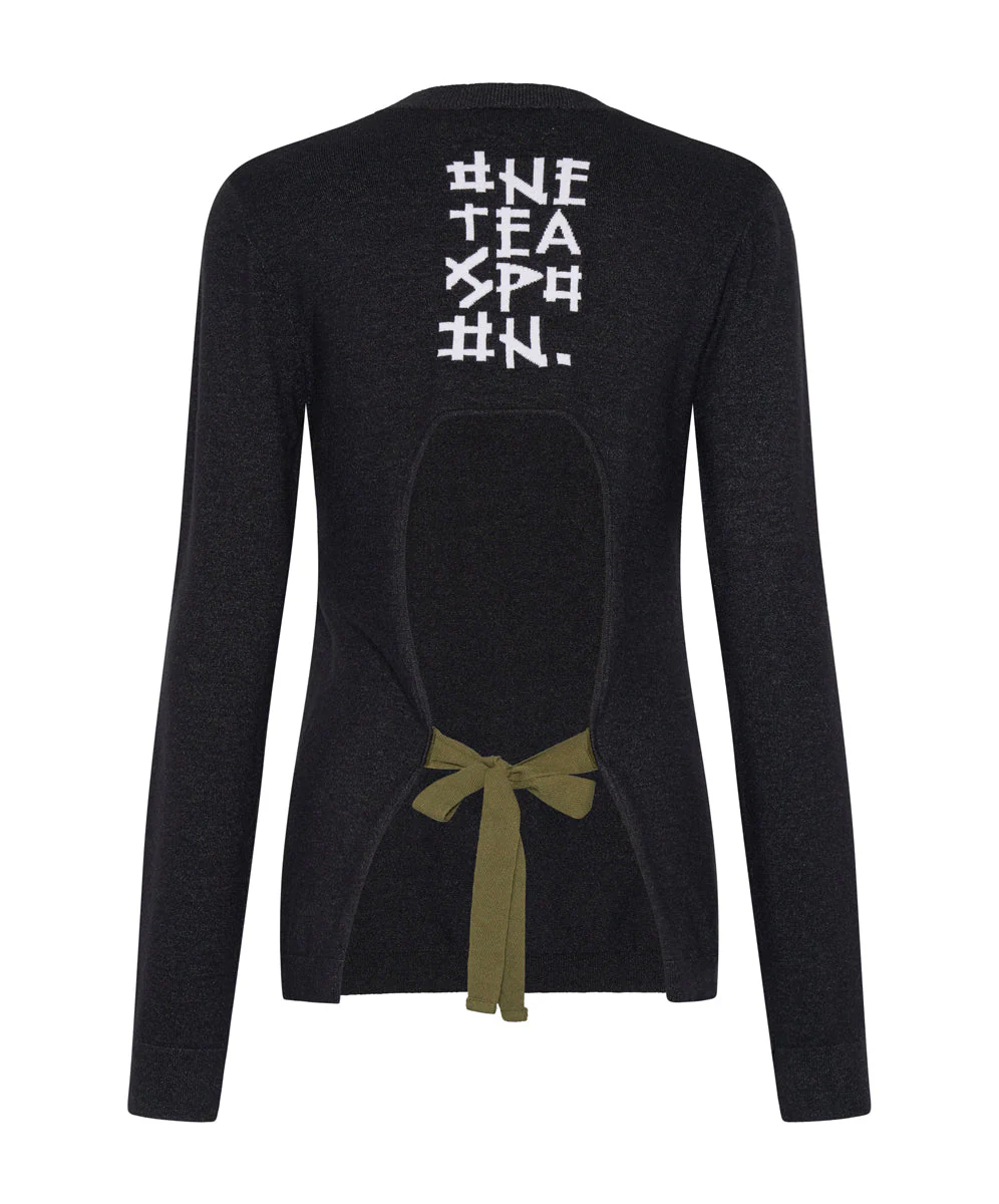 Peep Hole Long Sleeve Knit Top - Black - Image 7