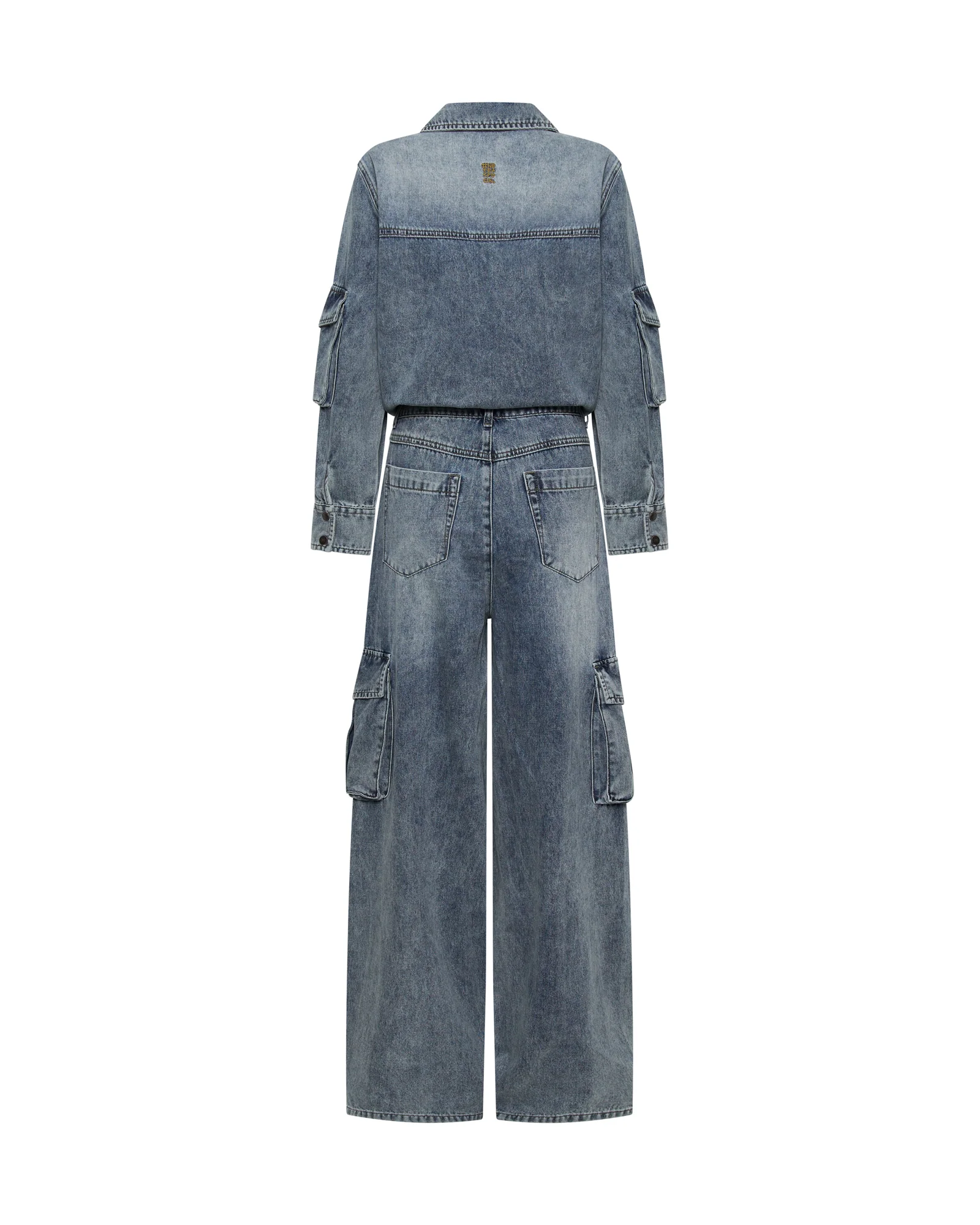Cargo Trucker Denim Overalls - Blue Blossom - Image 7